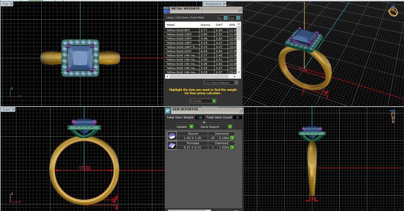 Princess Diamond Halo Setting Solitaire Ring  3D print model_21