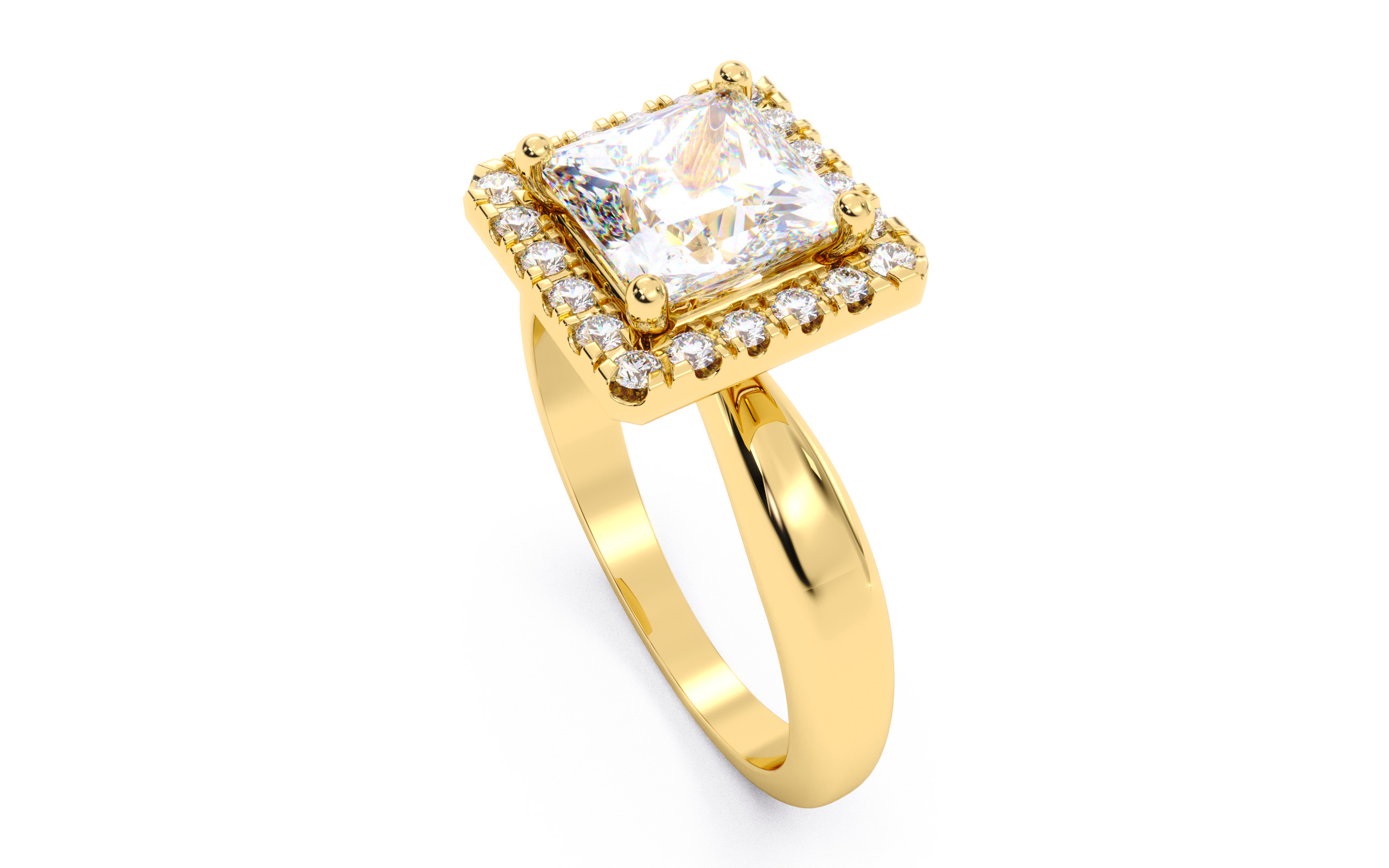 Princess Diamond Halo Setting Solitaire Ring  3D print model_14
