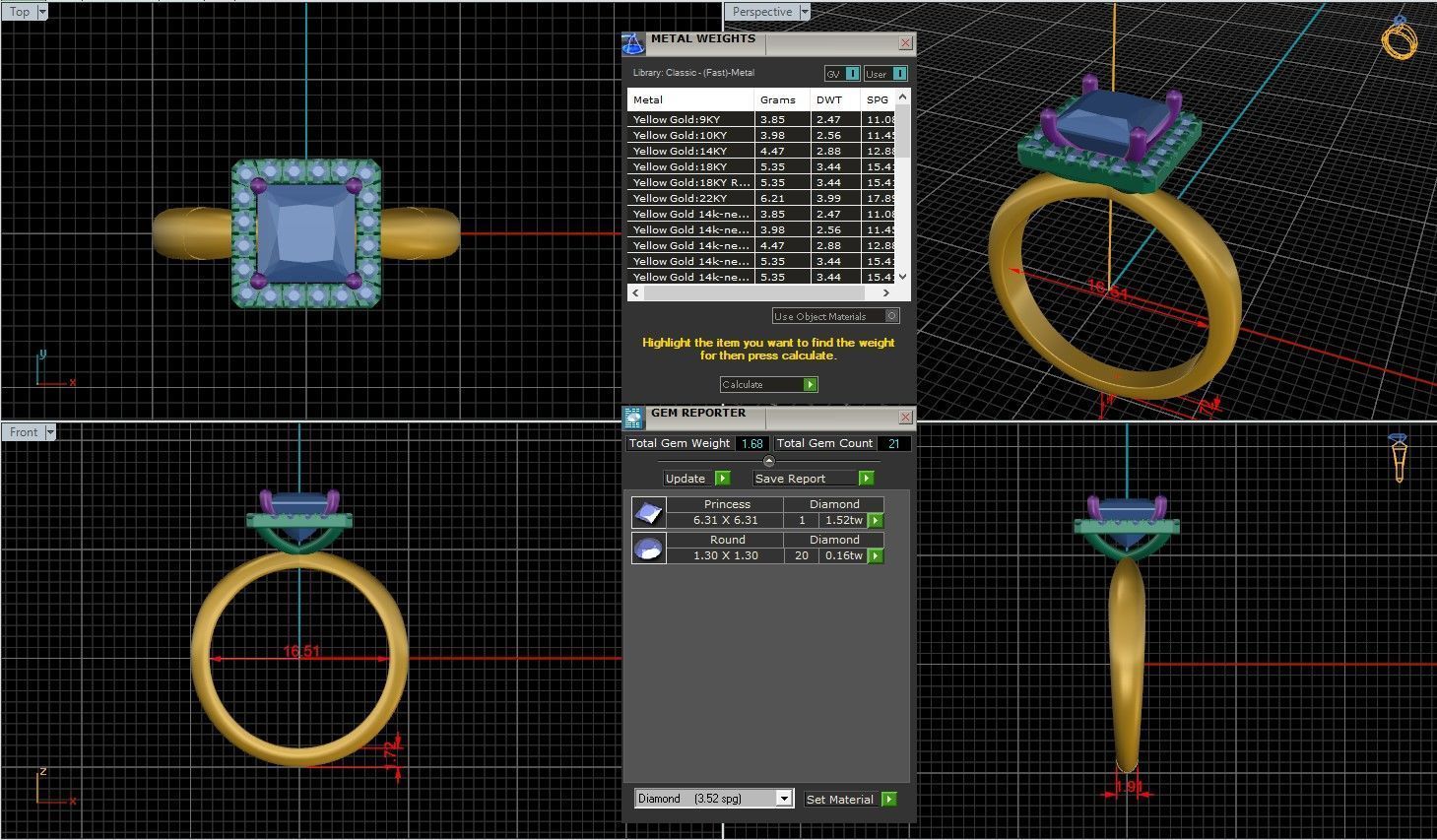 Princess Diamond Halo Setting Solitaire Ring  3D print model_1