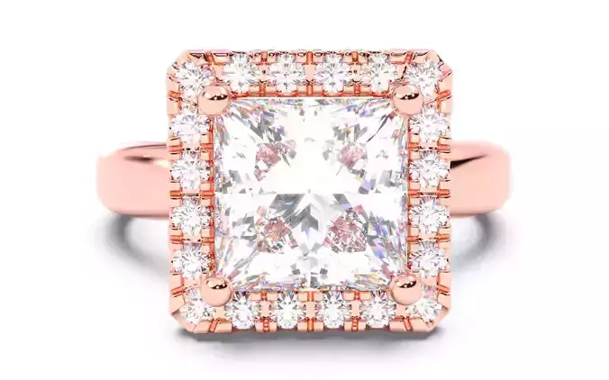 Princess Diamond Halo Setting Solitaire Ring  3D print model