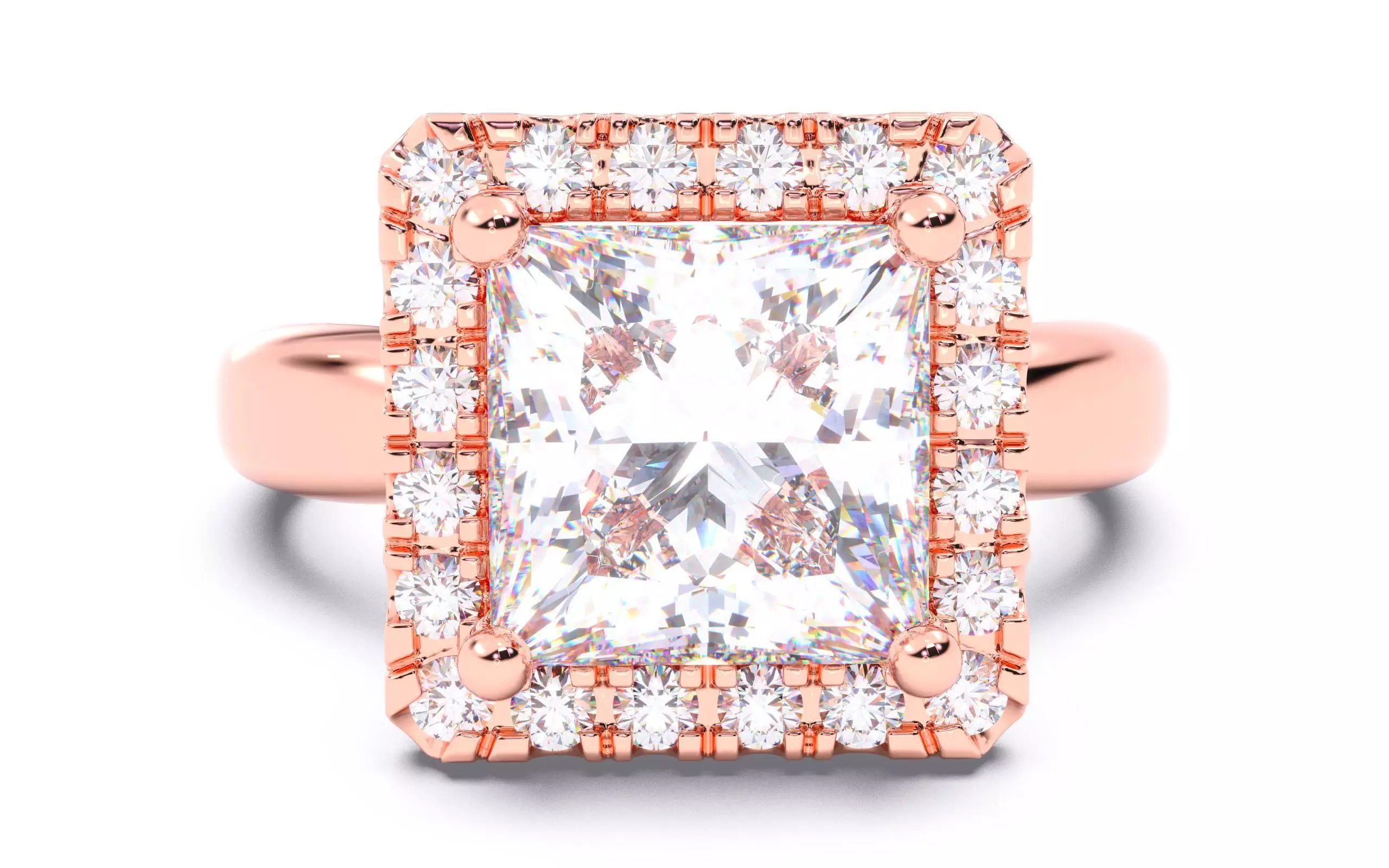 Princess Diamond Halo Setting Solitaire Ring  3D print model_0