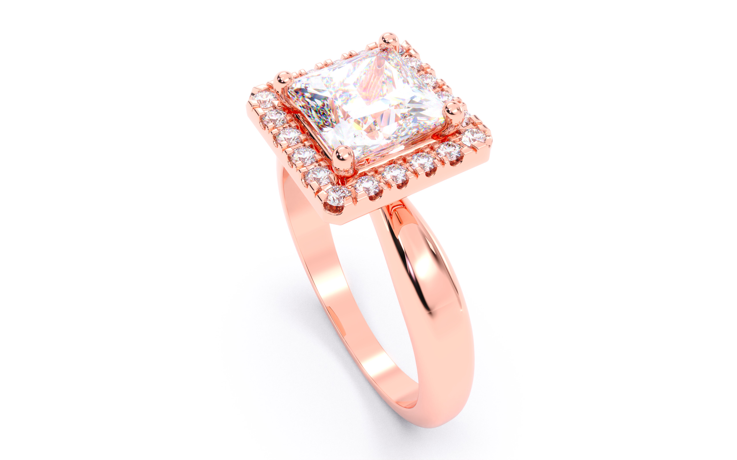 Princess Diamond Halo Setting Solitaire Ring  3D print model_19