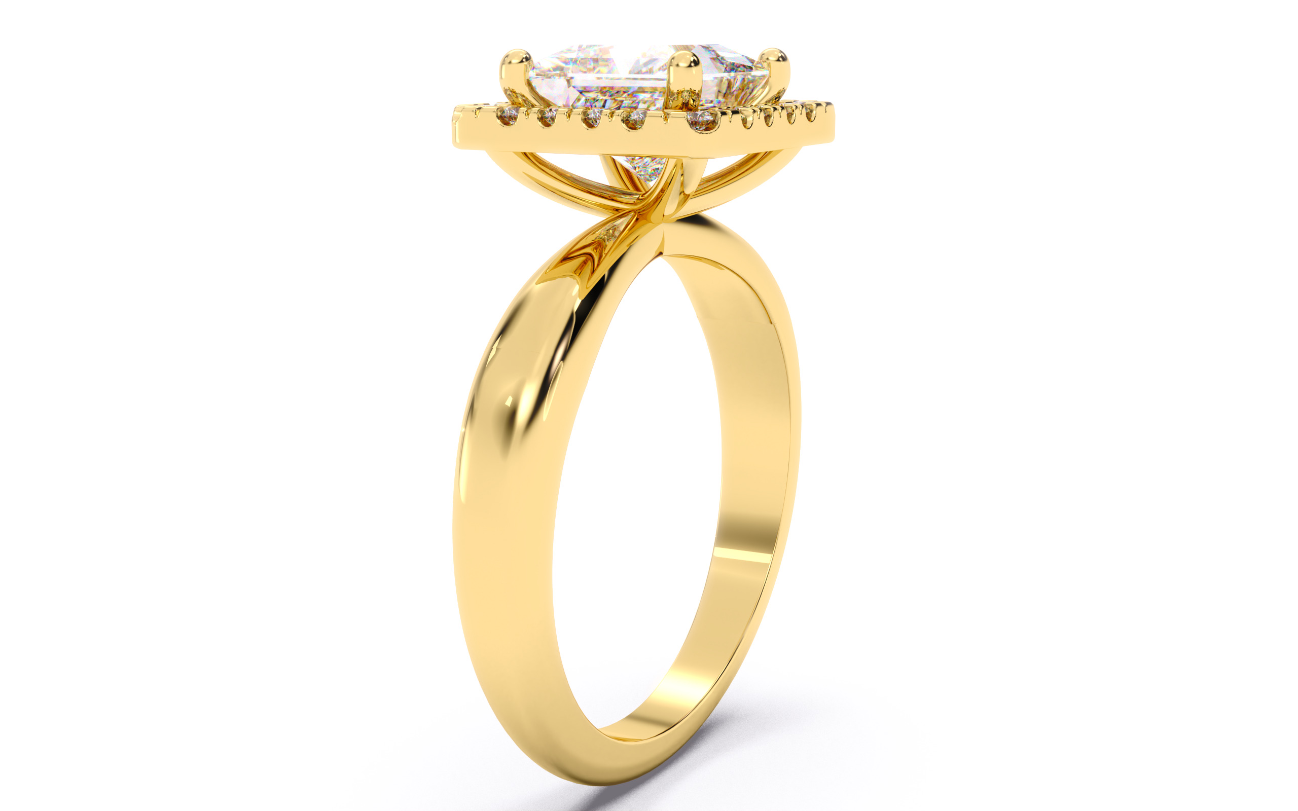 Princess Diamond Halo Setting Solitaire Ring  3D print model_12