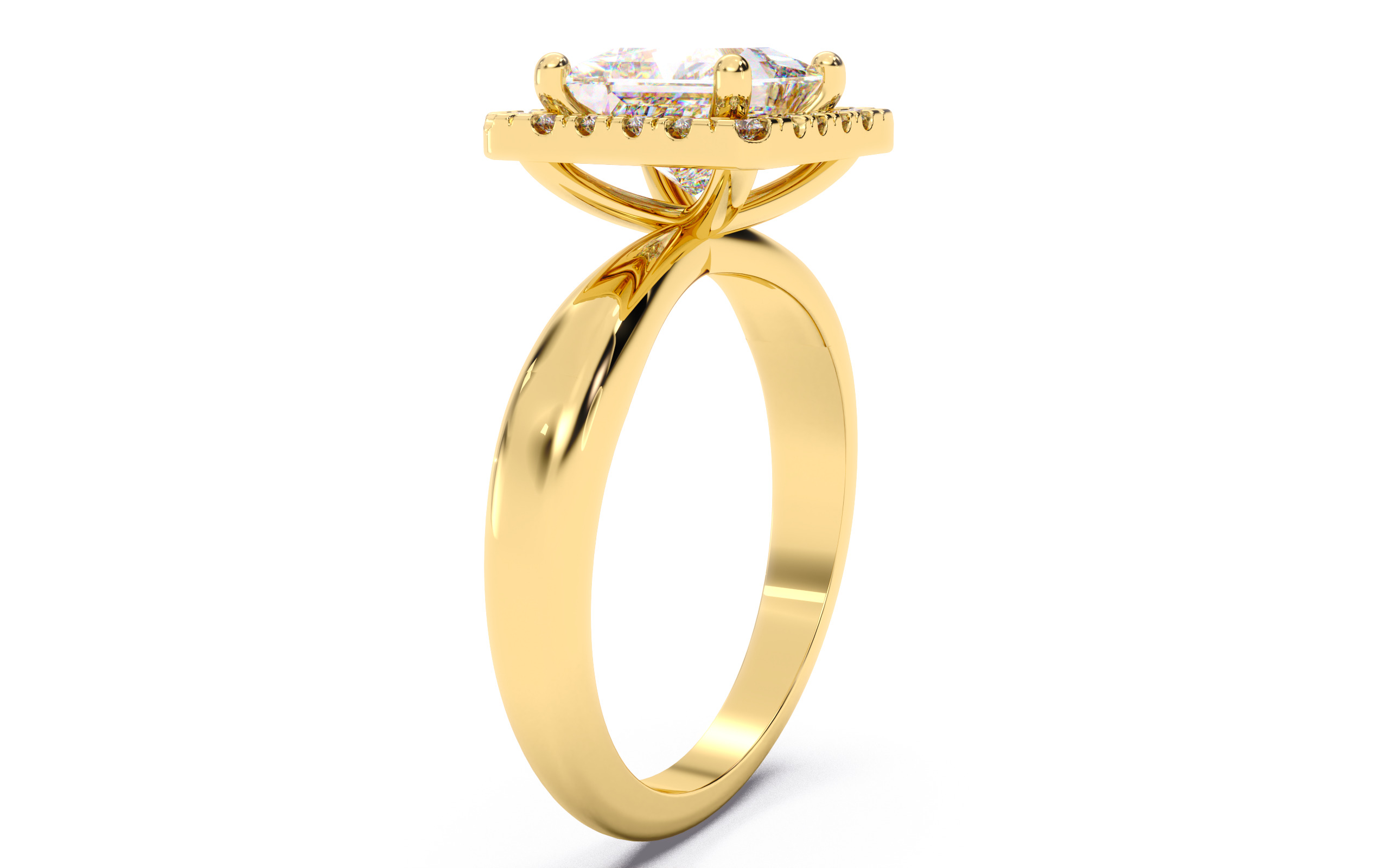 Princess Diamond Halo Setting Solitaire Ring  3D print model_2
