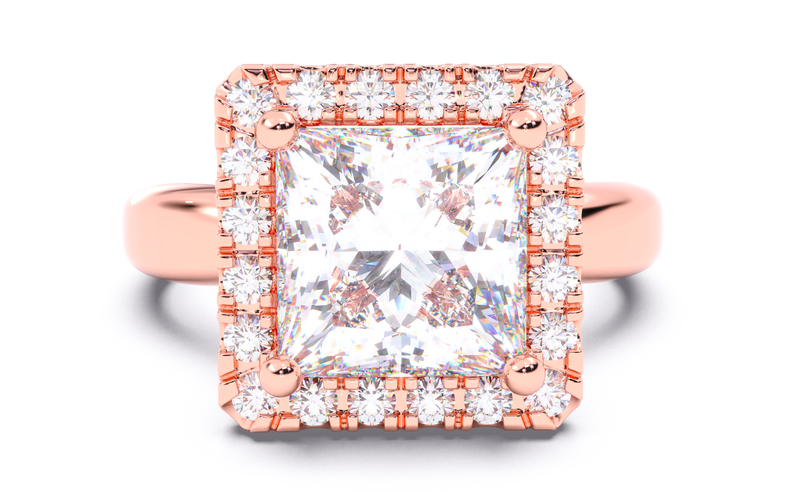 Princess Diamond Halo Setting Solitaire Ring  3D print model_13