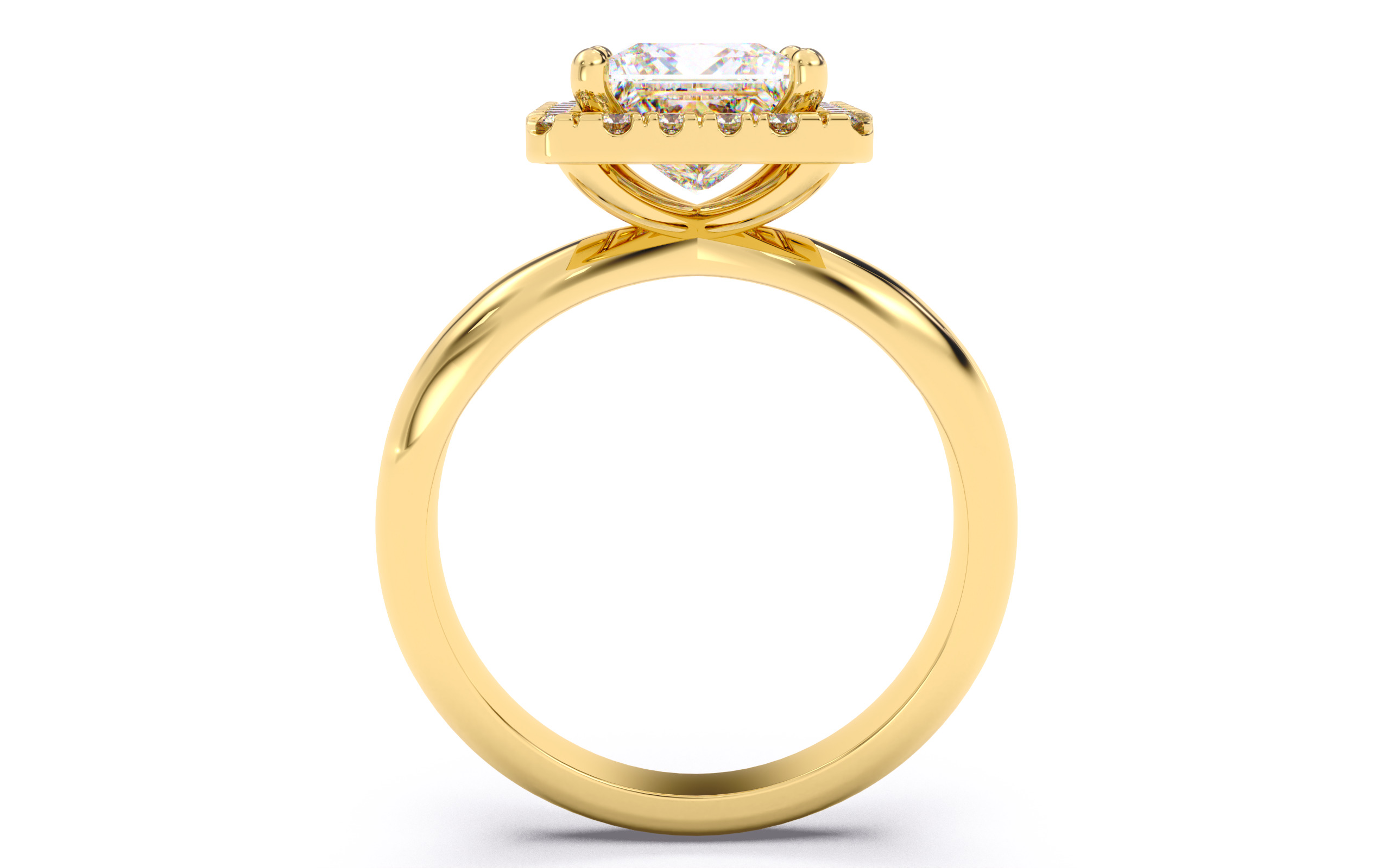 Princess Diamond Halo Setting Solitaire Ring  3D print model_7