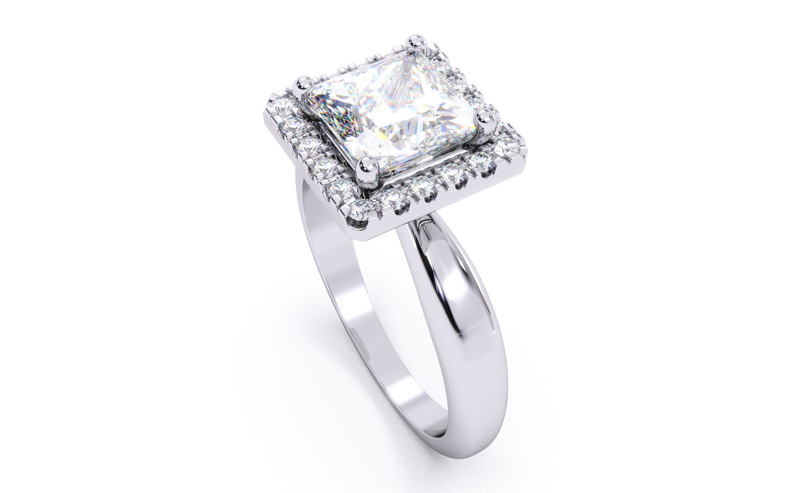 Princess Diamond Halo Setting Solitaire Ring  3D print model_17