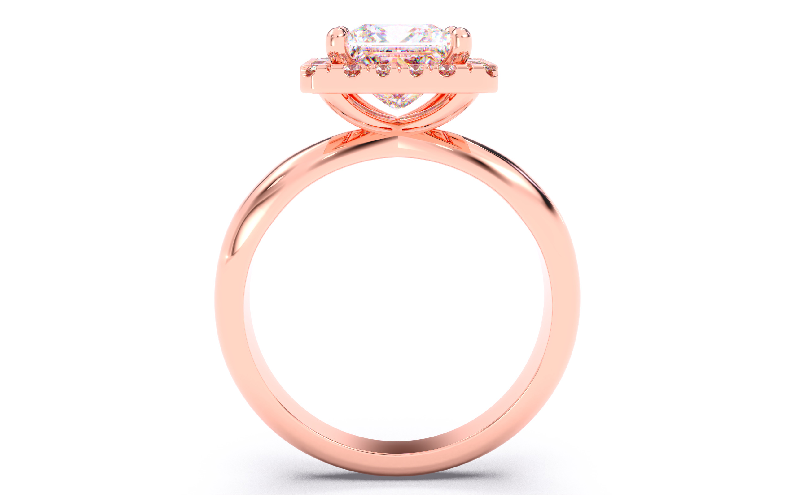 Princess Diamond Halo Setting Solitaire Ring  3D print model_3