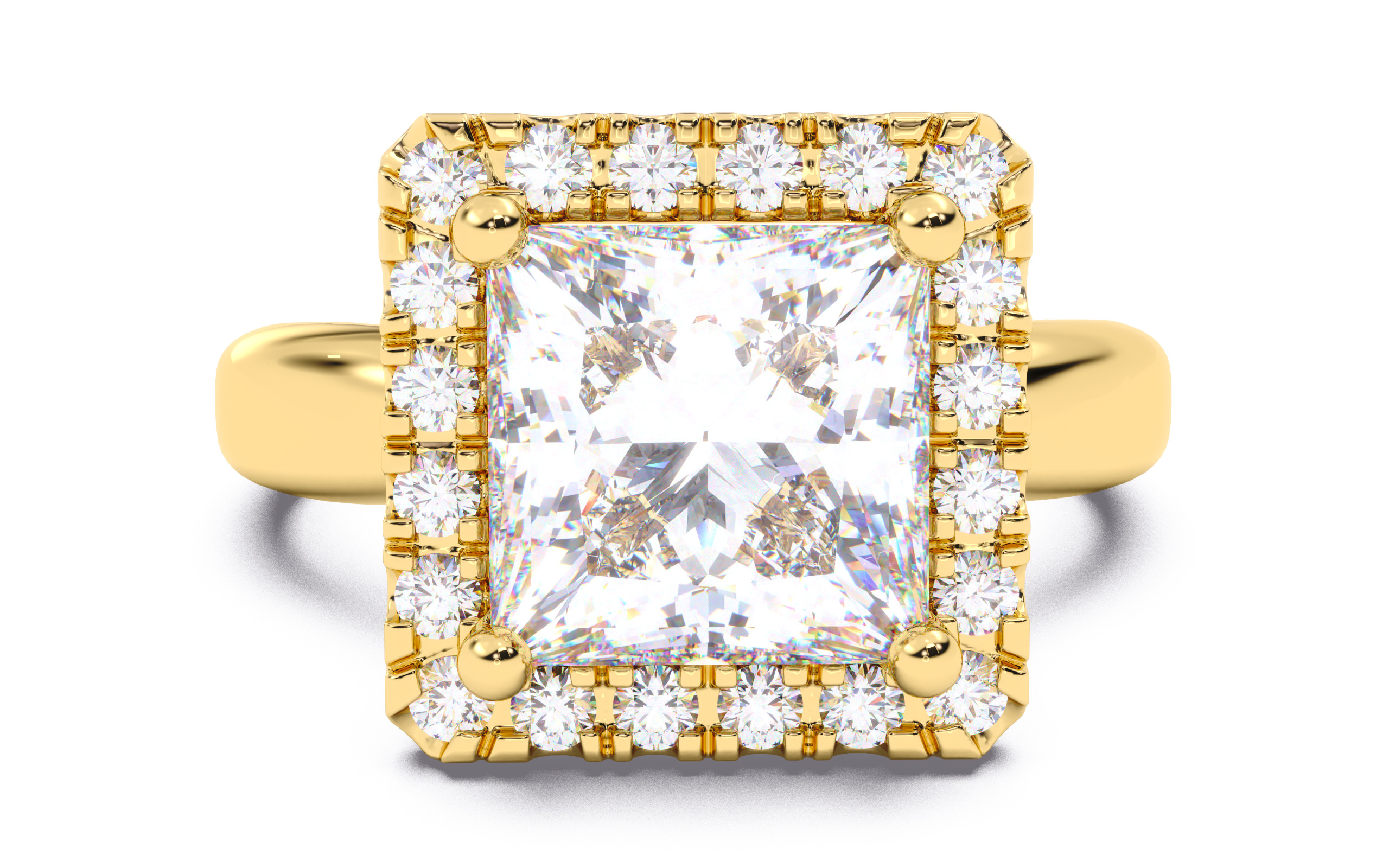 Princess Diamond Halo Setting Solitaire Ring  3D print model_8