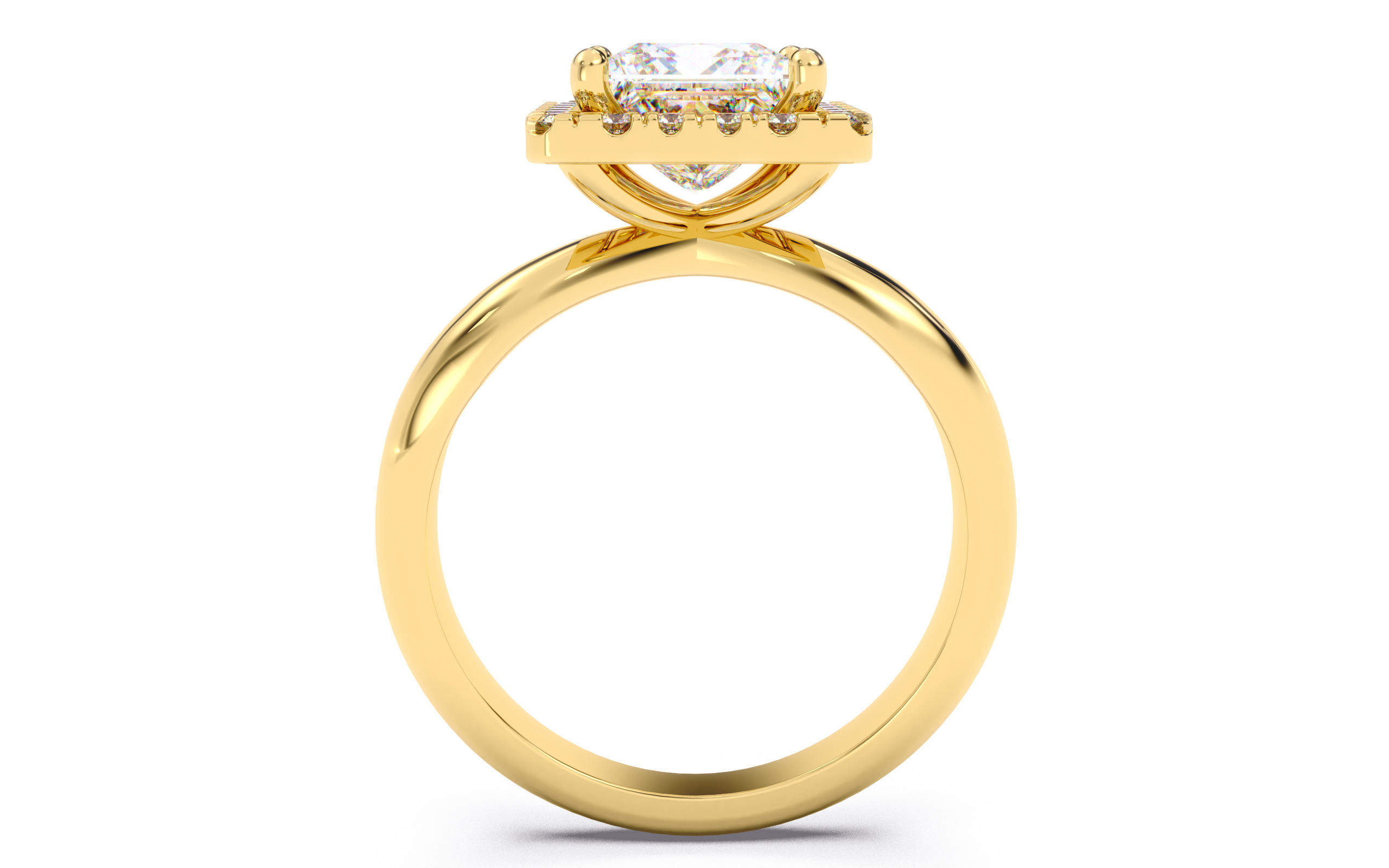 Princess Diamond Halo Setting Solitaire Ring  3D print model_6