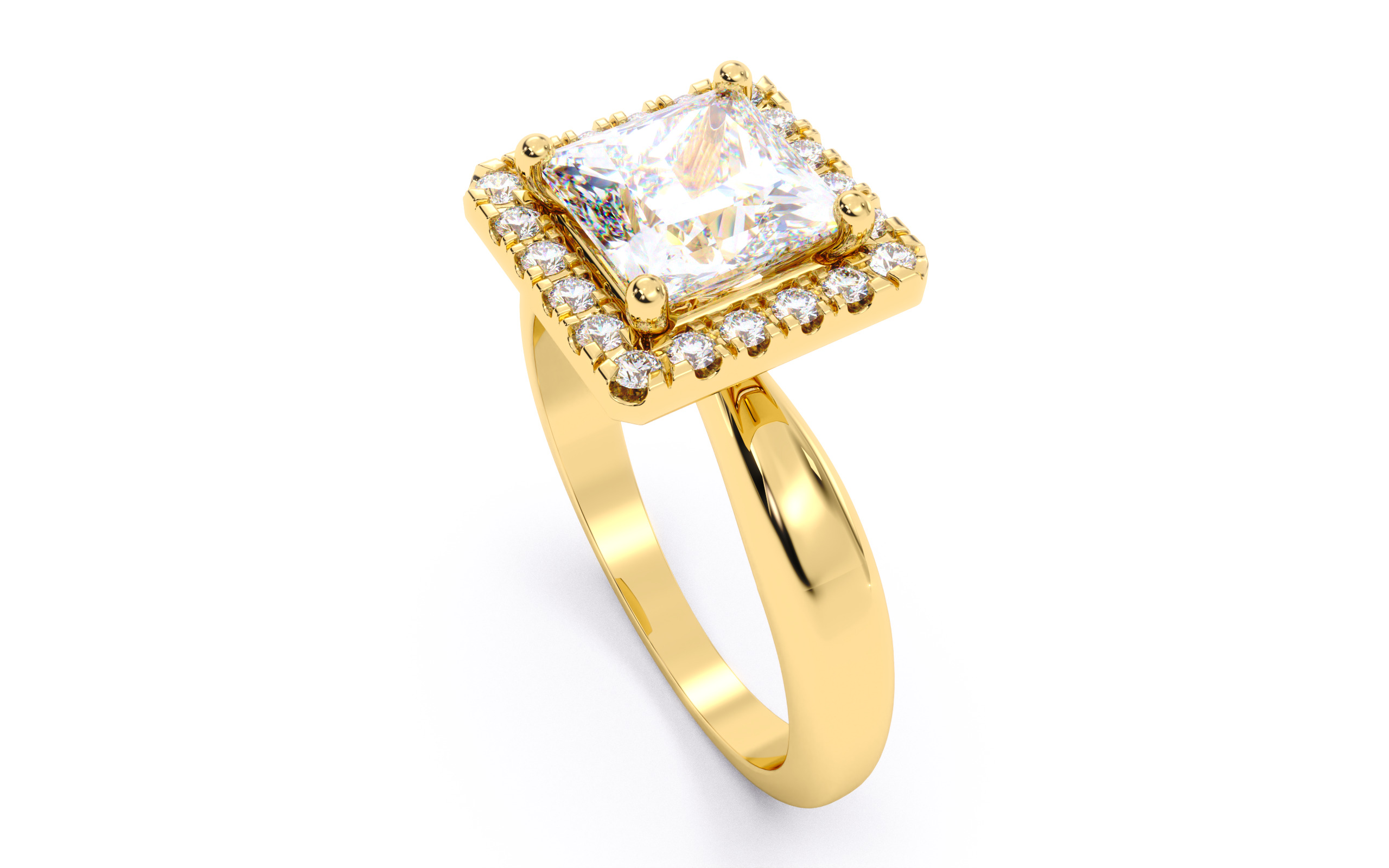 Princess Diamond Halo Setting Solitaire Ring  3D print model_15