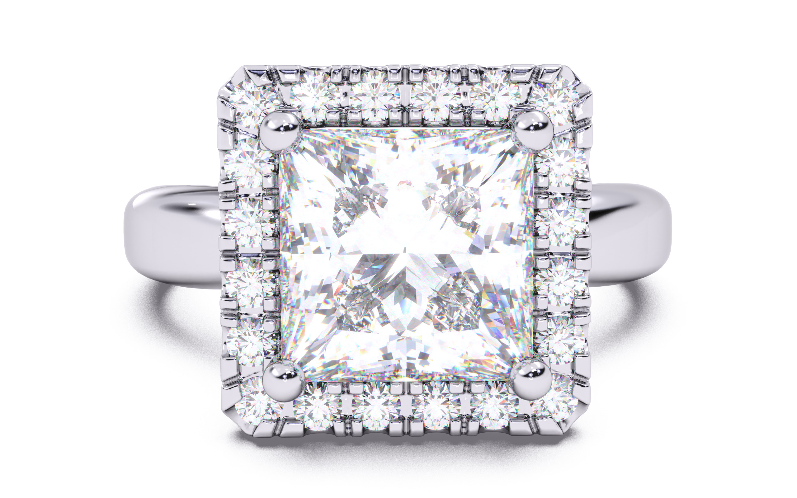 Princess Diamond Halo Setting Solitaire Ring  3D print model_10