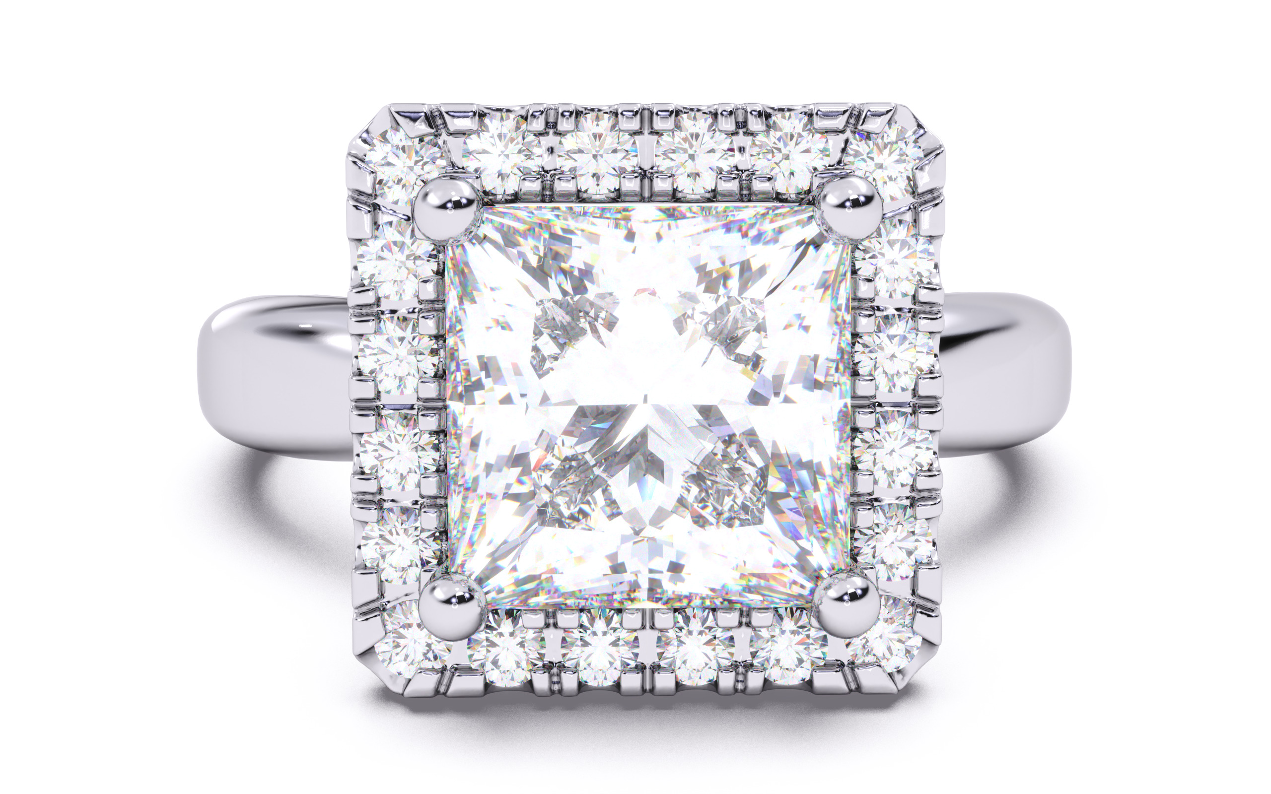 Princess Diamond Halo Setting Solitaire Ring  3D print model_11