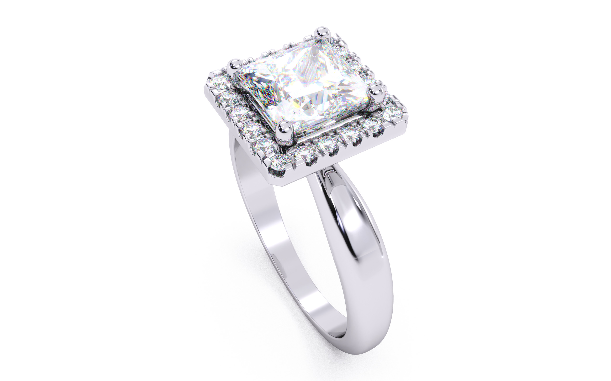 Princess Diamond Halo Setting Solitaire Ring  3D print model_16