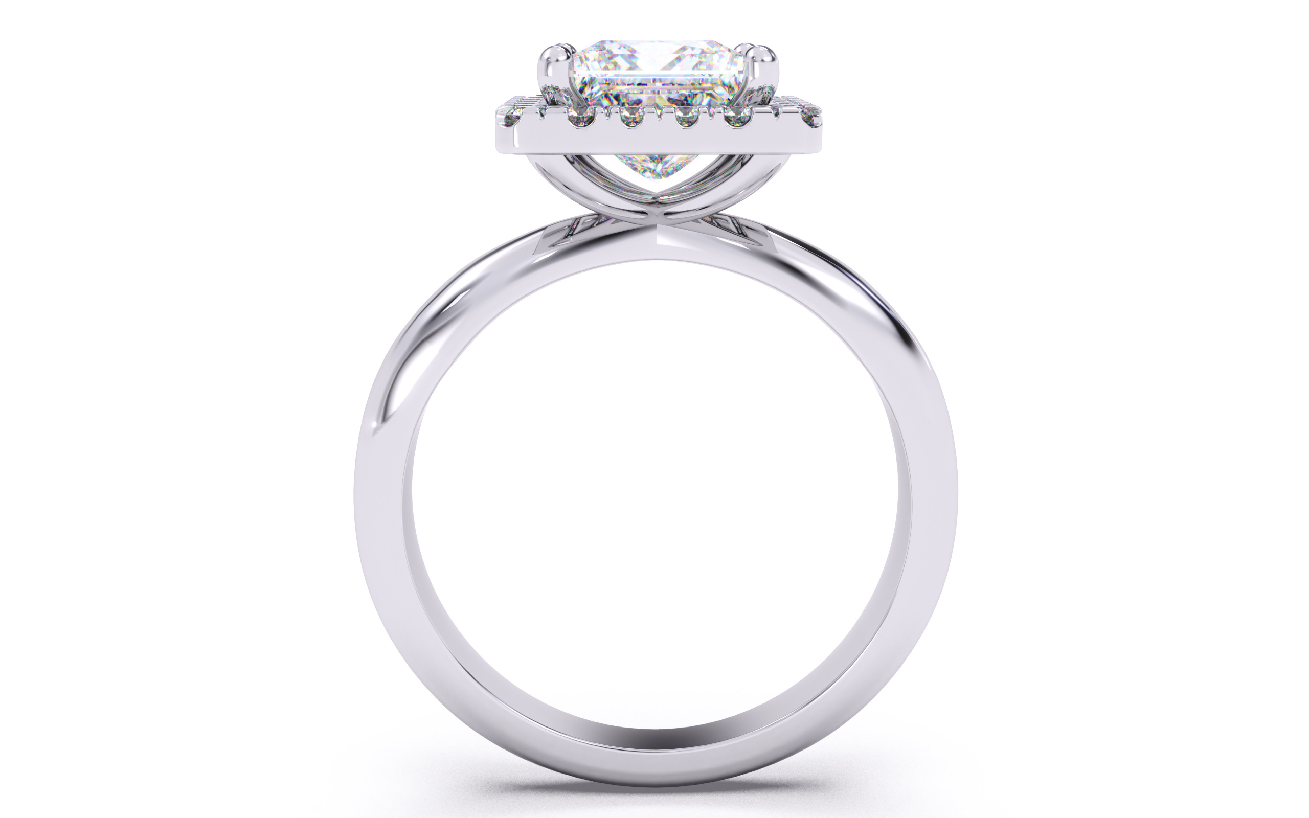 Princess Diamond Halo Setting Solitaire Ring  3D print model_5