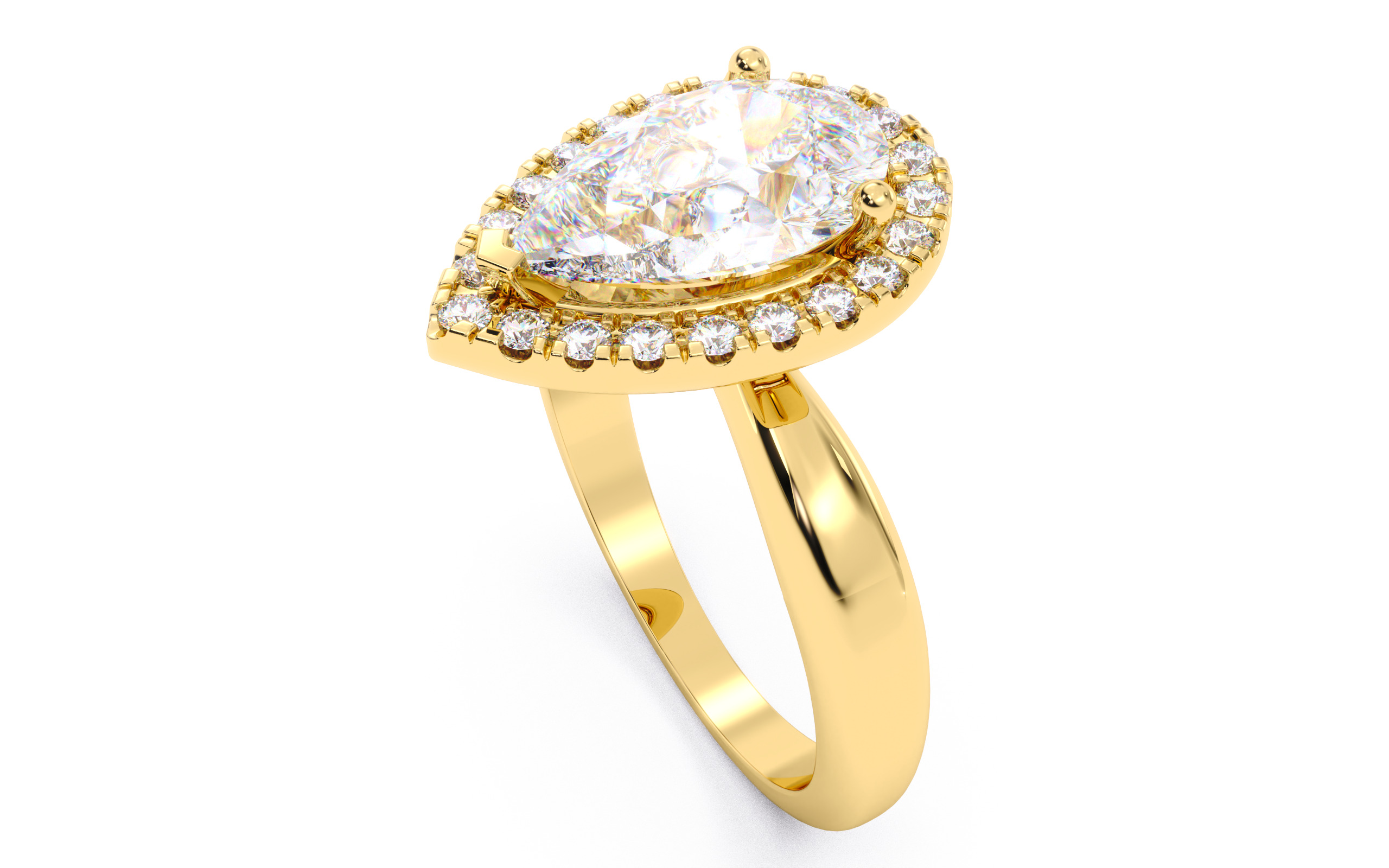 Pear Diamond Halo Setting Solitaire Ring 3D print model_22
