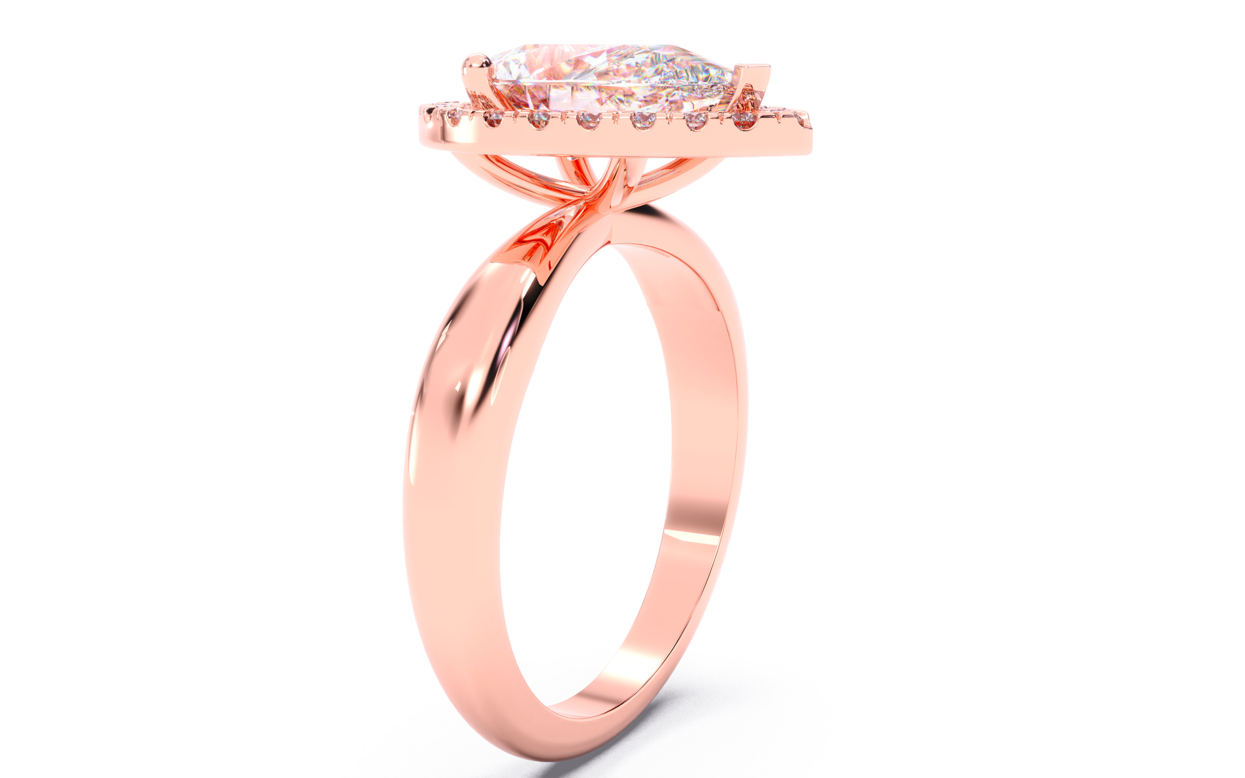 Pear Diamond Halo Setting Solitaire Ring 3D print model_2