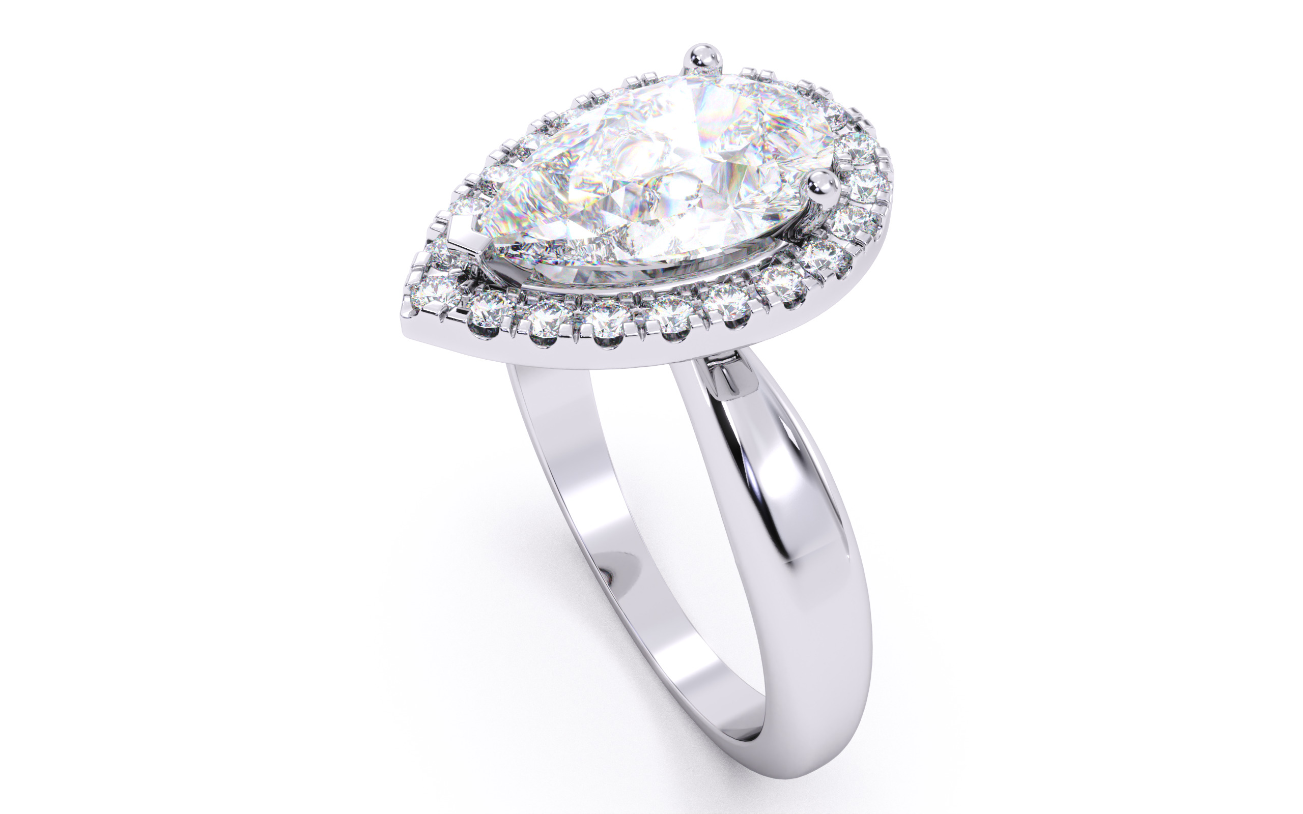 Pear Diamond Halo Setting Solitaire Ring 3D print model_3