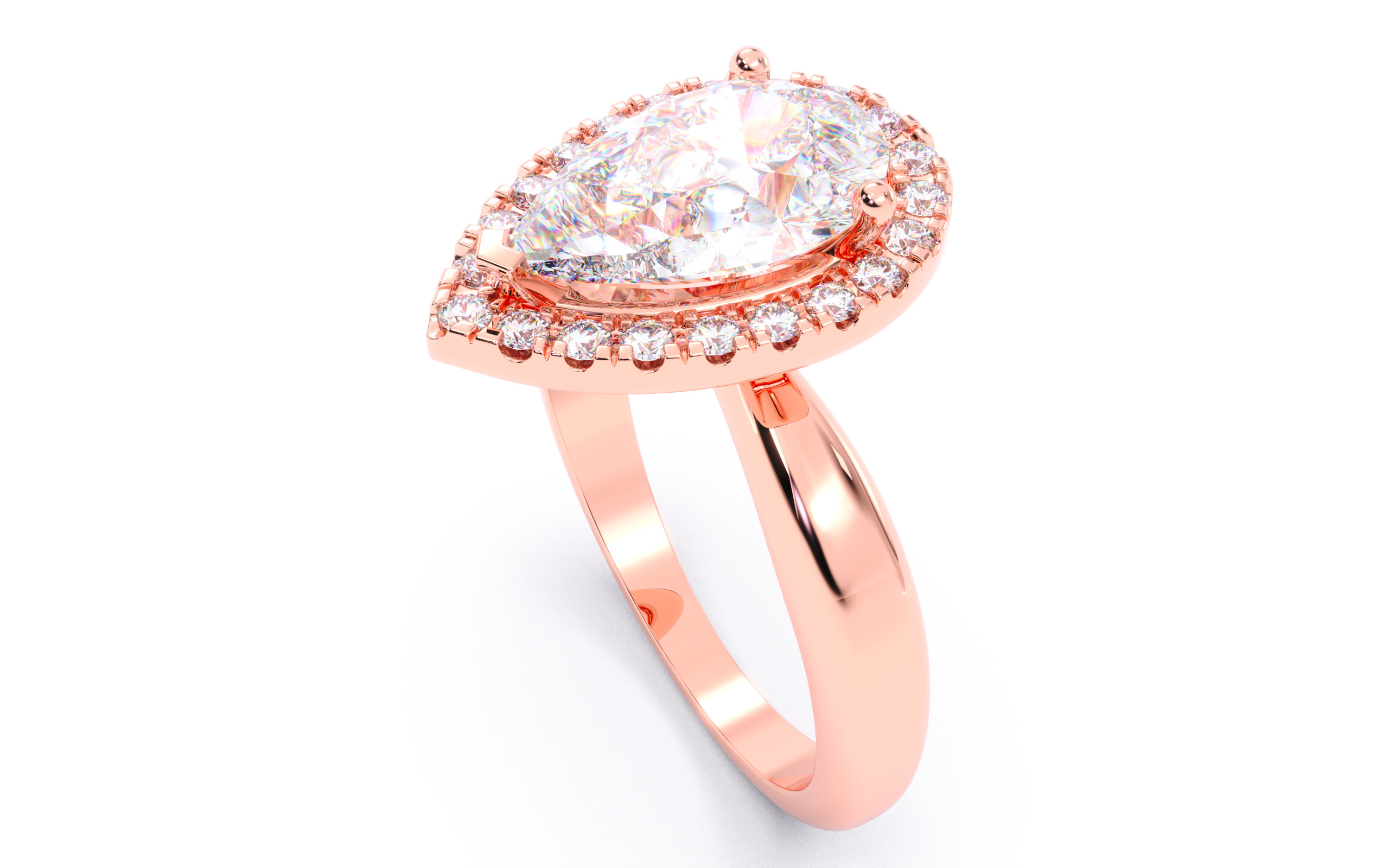 Pear Diamond Halo Setting Solitaire Ring 3D print model_5