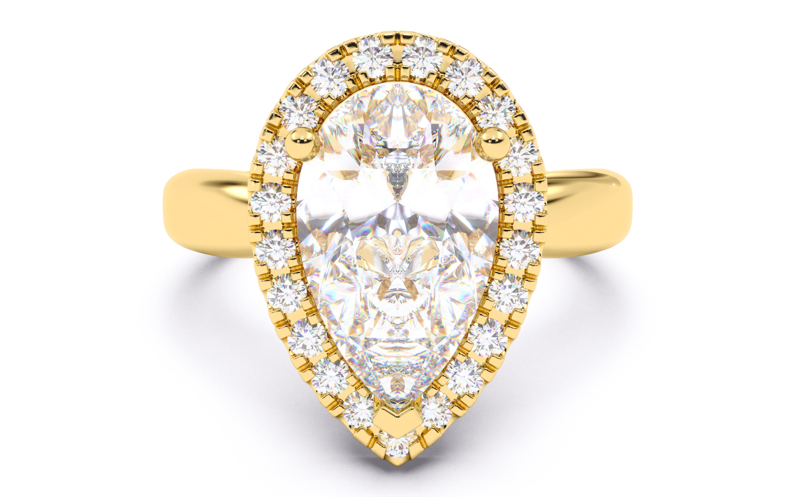 Pear Diamond Halo Setting Solitaire Ring 3D print model_14
