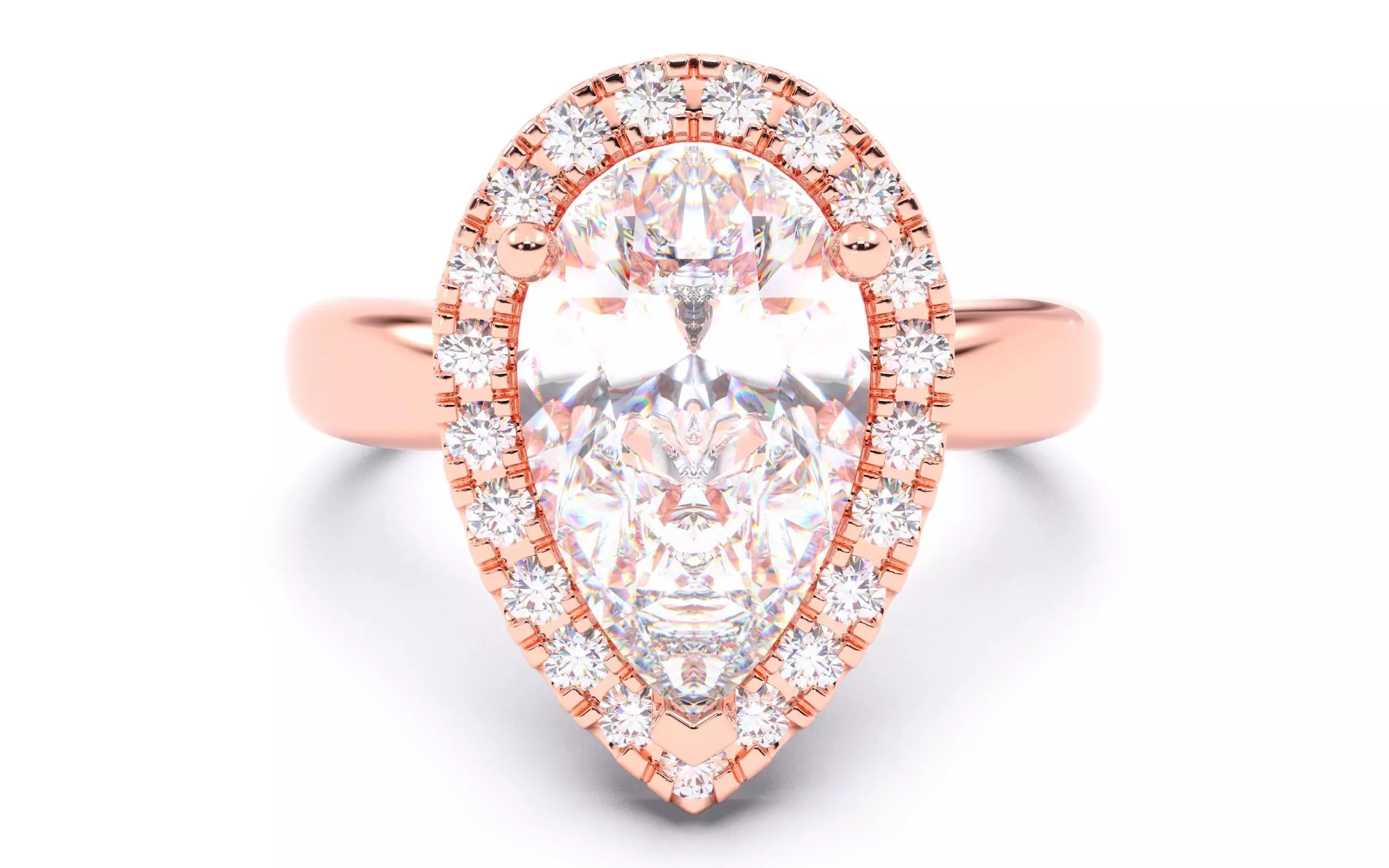 Pear Diamond Halo Setting Solitaire Ring 3D print model_0