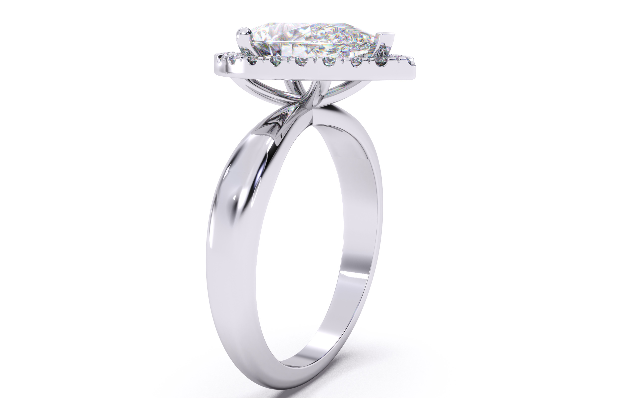 Pear Diamond Halo Setting Solitaire Ring 3D print model_19