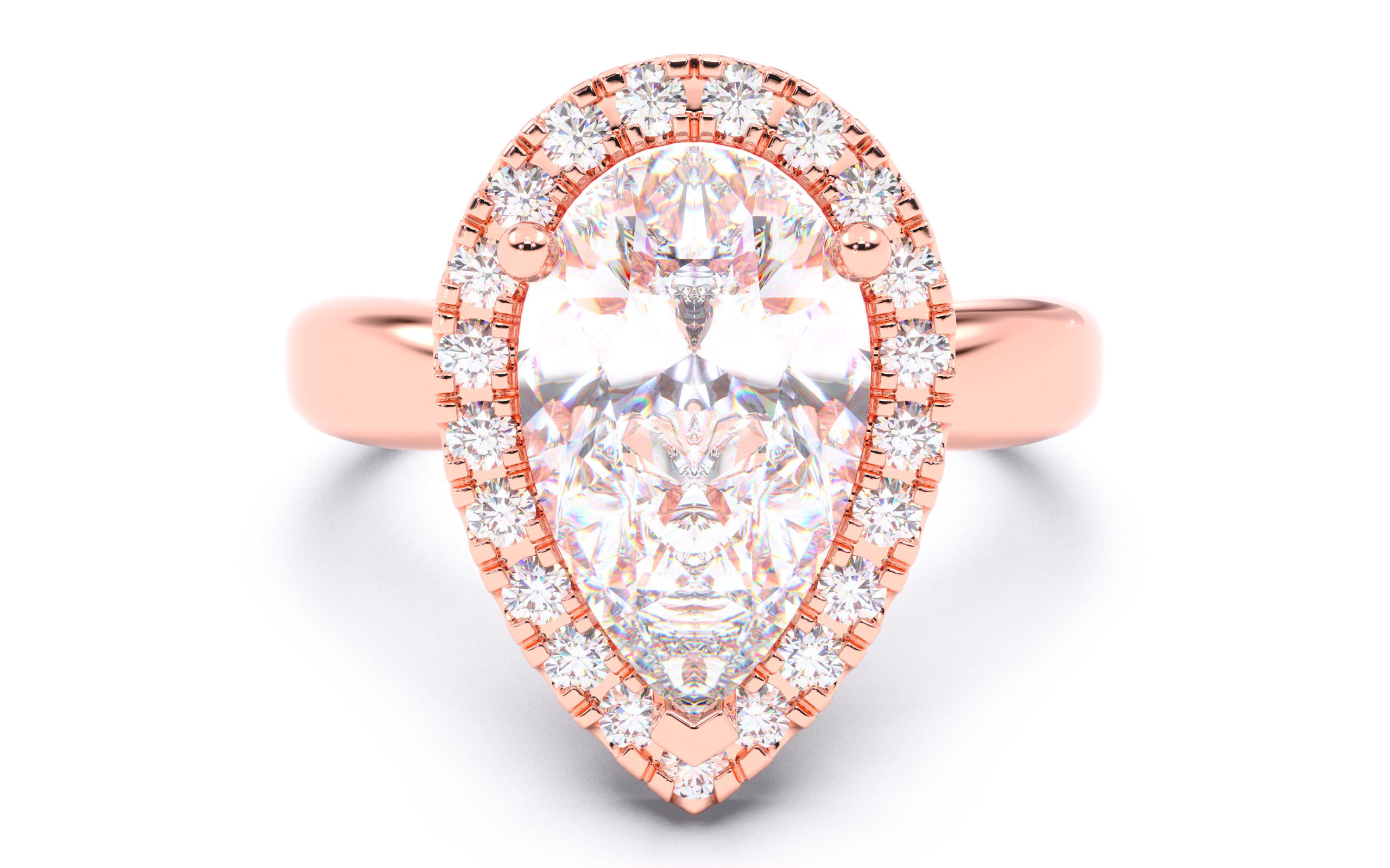 Pear Diamond Halo Setting Solitaire Ring 3D print model_17