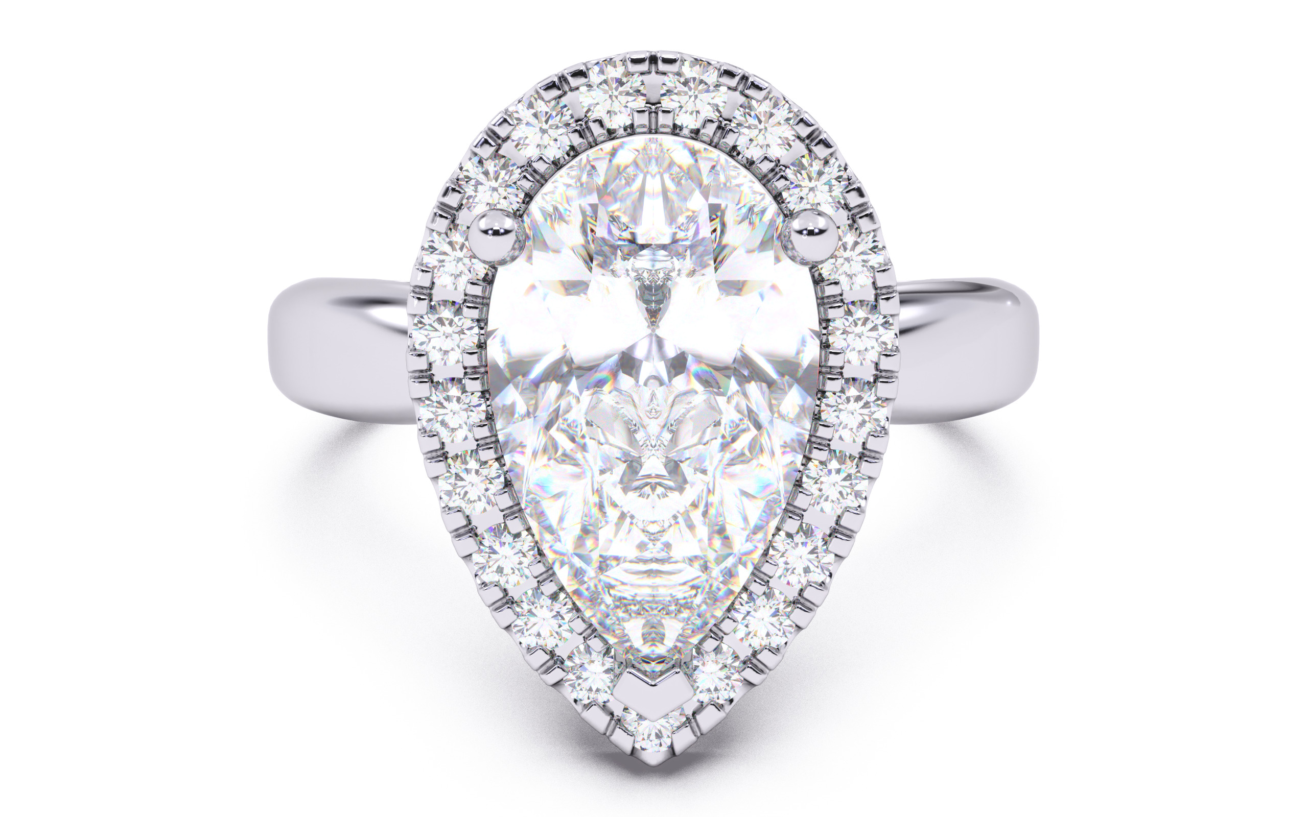 Pear Diamond Halo Setting Solitaire Ring 3D print model_15
