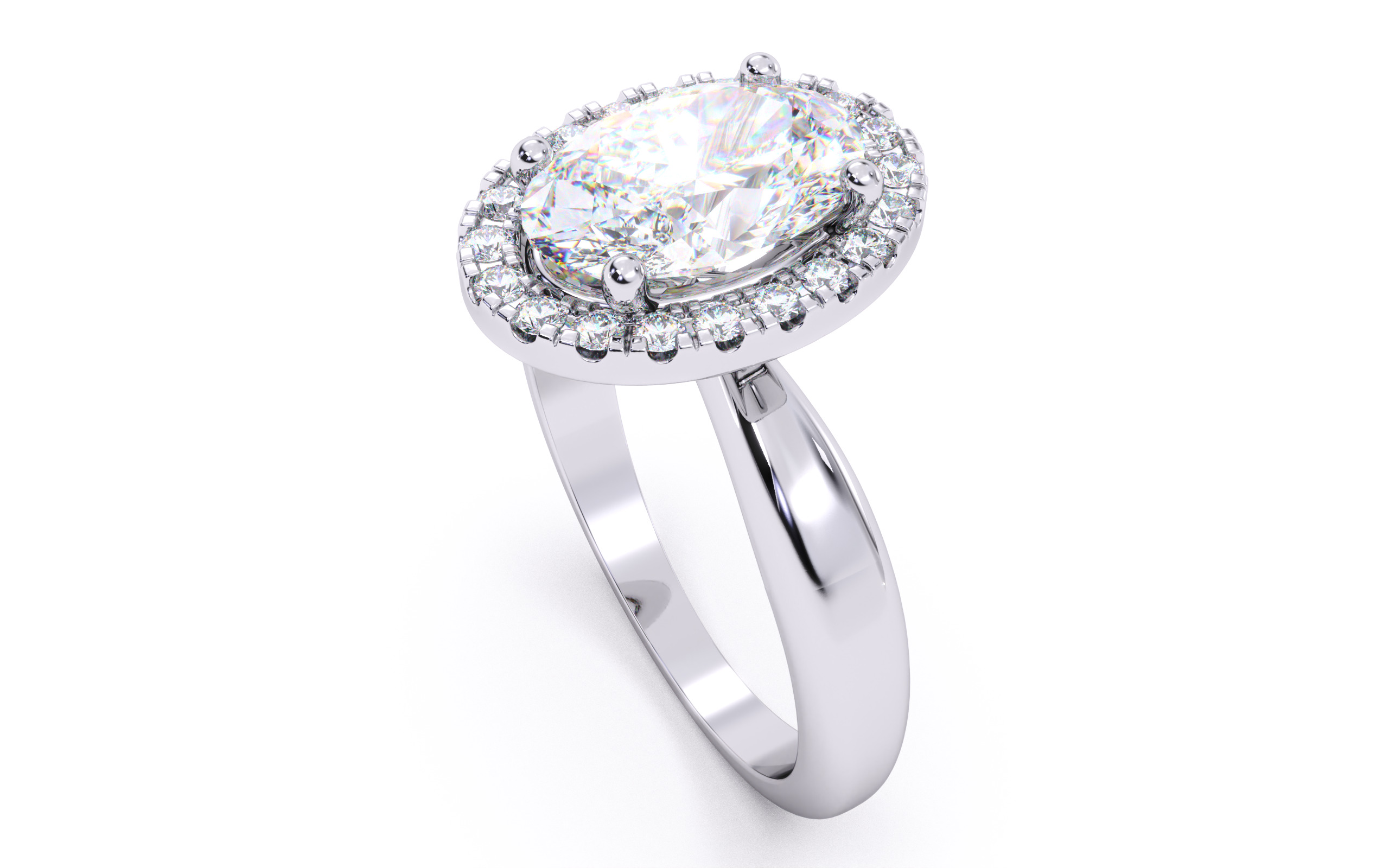 Oval  Diamond Halo Setting Solitaire Ring 3D print model_3