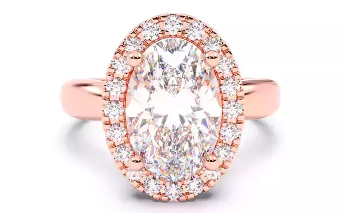Oval  Diamond Halo Setting Solitaire Ring 3D print model