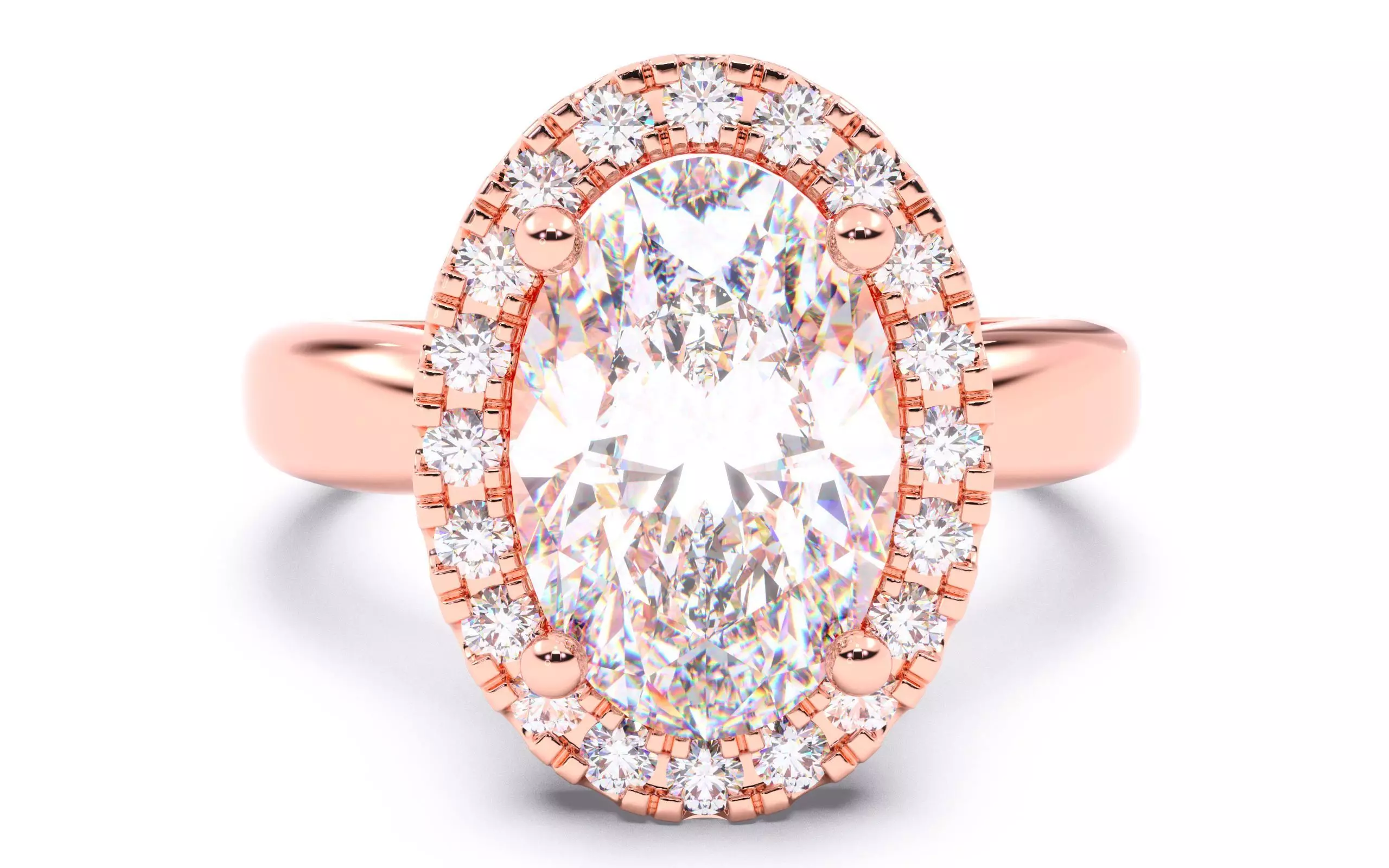 Oval  Diamond Halo Setting Solitaire Ring 3D print model_0