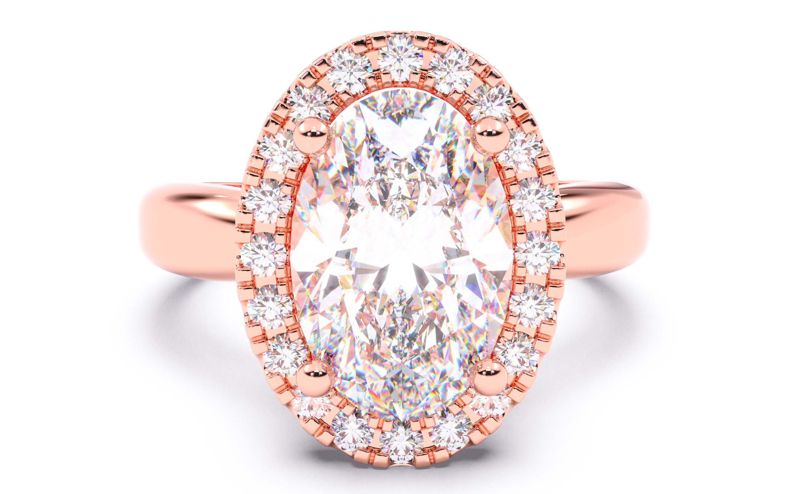Oval  Diamond Halo Setting Solitaire Ring 3D print model_17