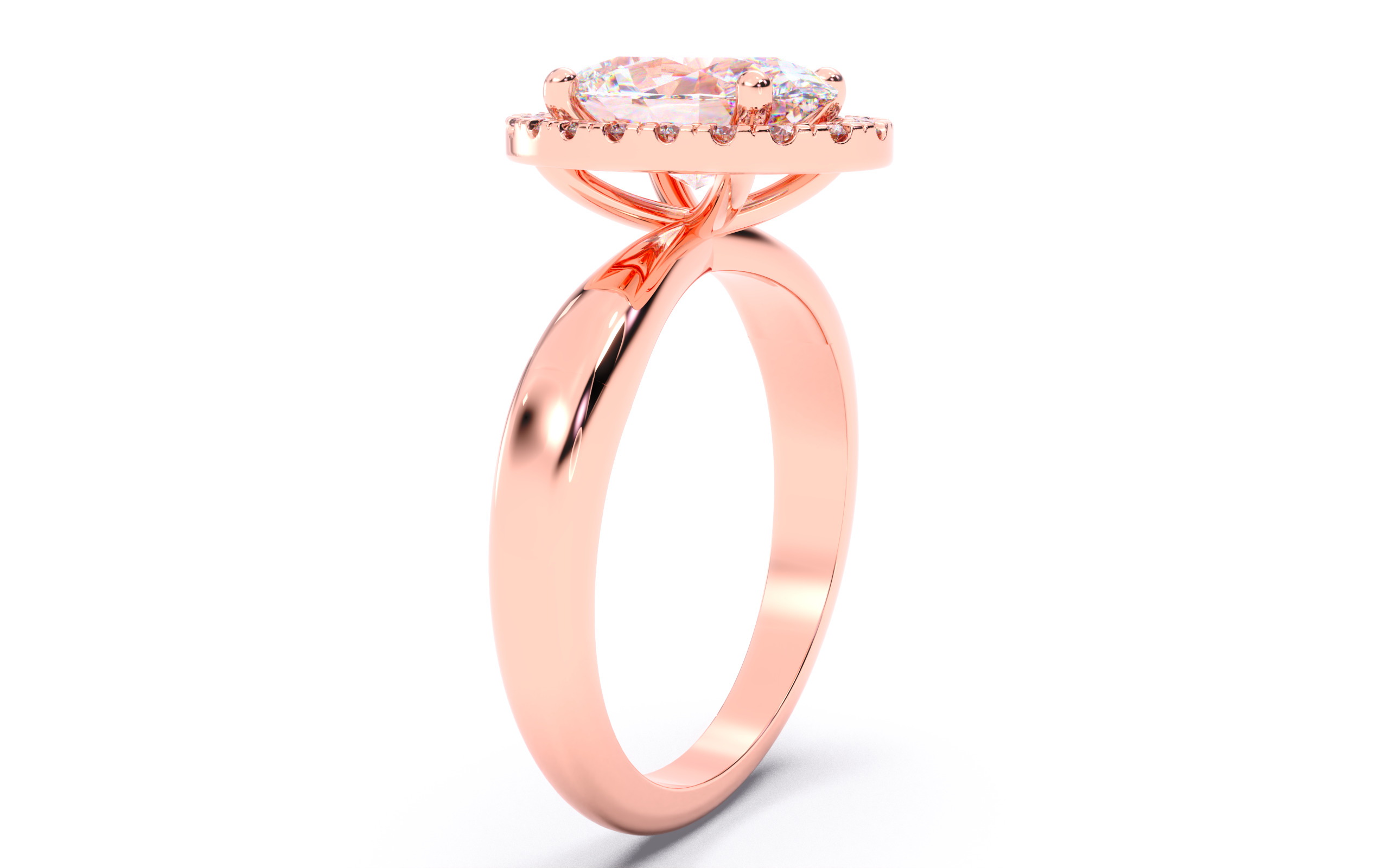 Oval  Diamond Halo Setting Solitaire Ring 3D print model_13
