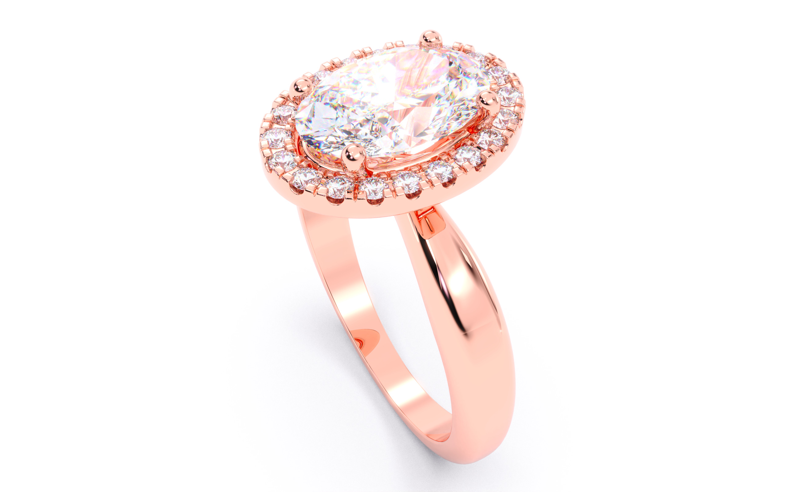 Oval  Diamond Halo Setting Solitaire Ring 3D print model_5