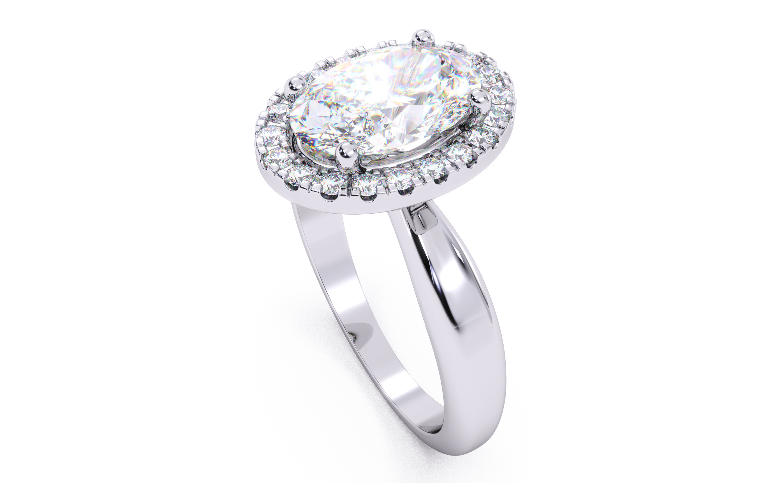 Oval  Diamond Halo Setting Solitaire Ring 3D print model_24