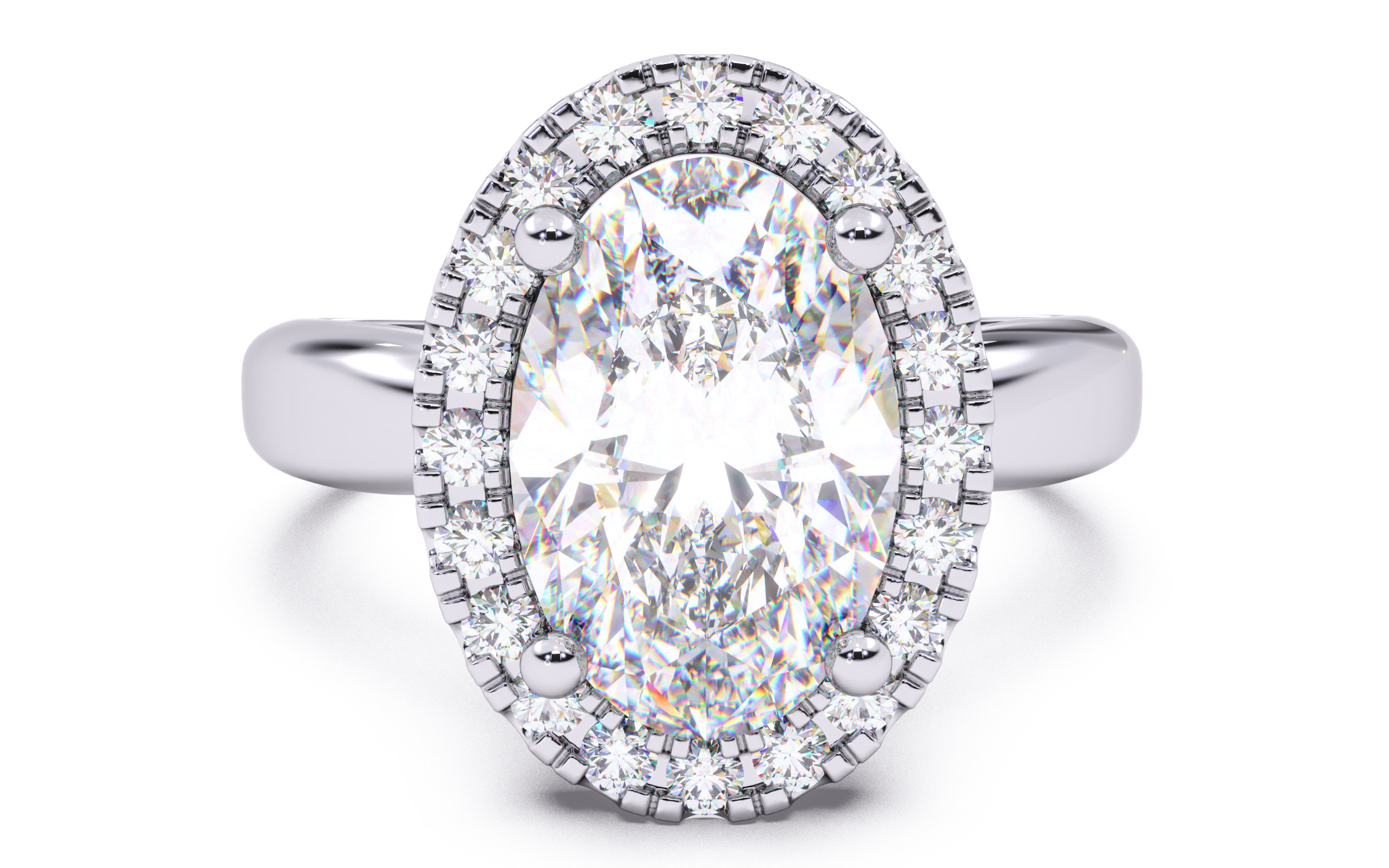 Oval  Diamond Halo Setting Solitaire Ring 3D print model_15