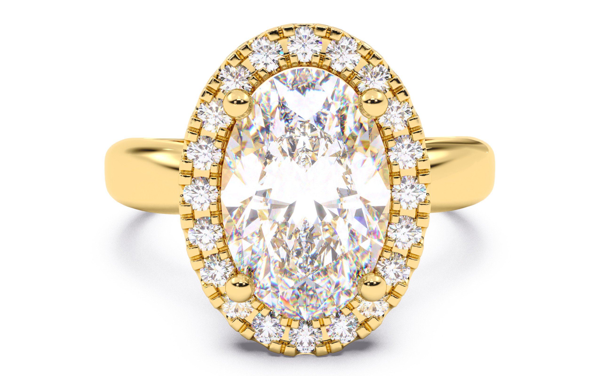 Oval  Diamond Halo Setting Solitaire Ring 3D print model_12