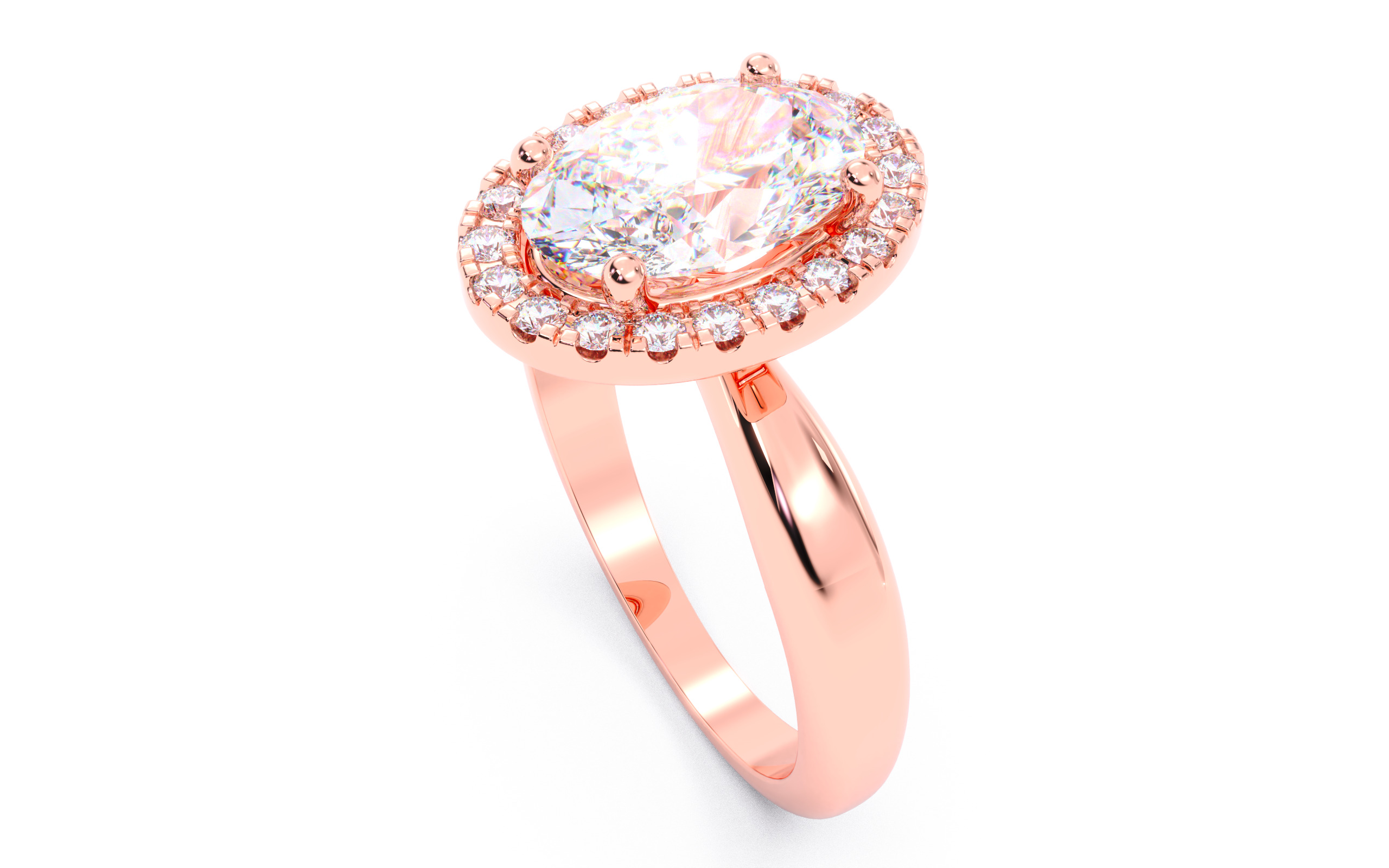 Oval  Diamond Halo Setting Solitaire Ring 3D print model_4