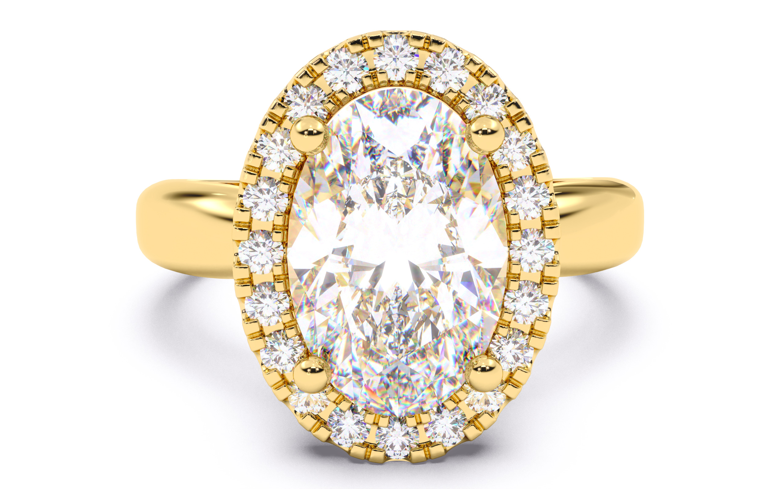 Oval  Diamond Halo Setting Solitaire Ring 3D print model_14