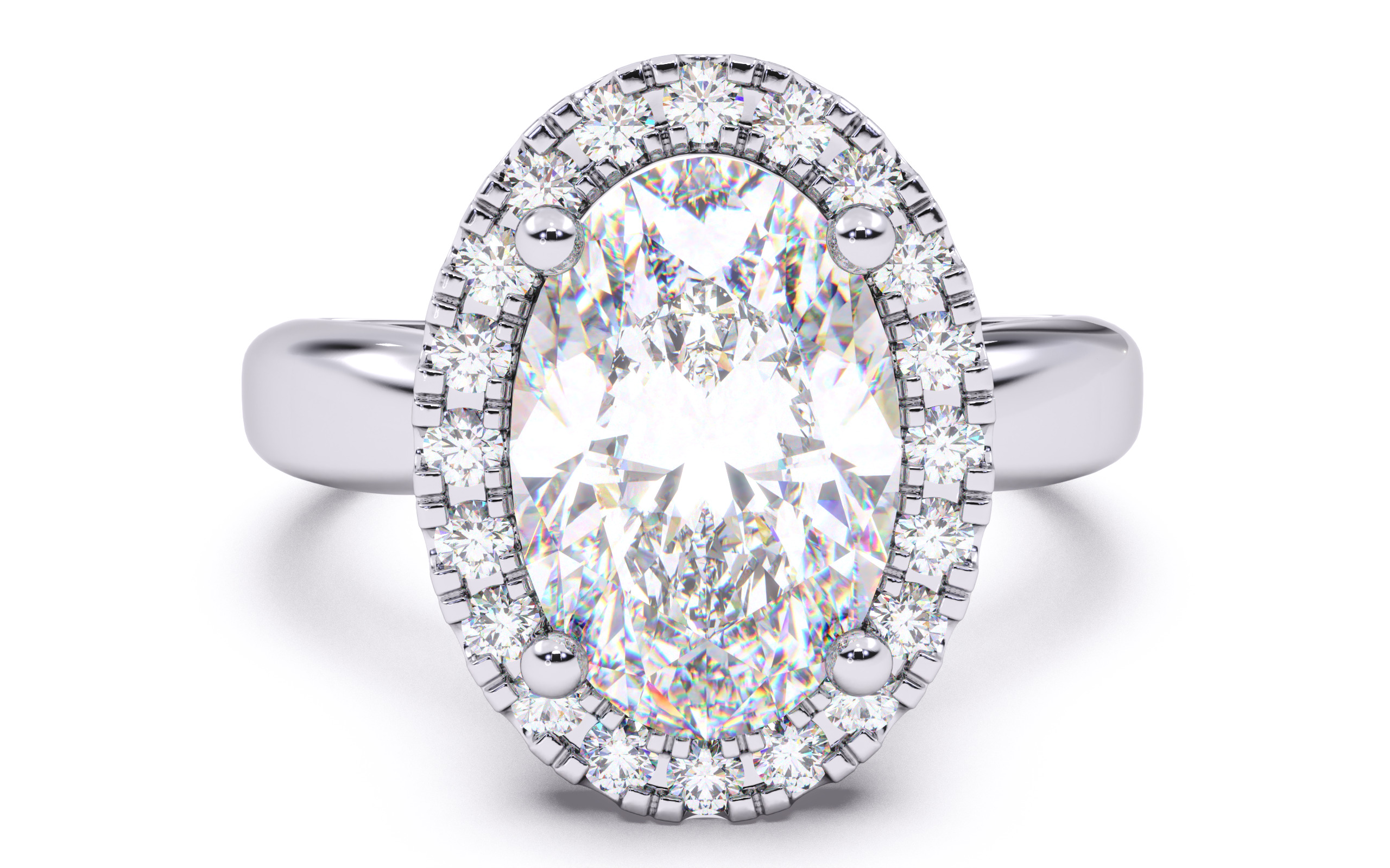 Oval  Diamond Halo Setting Solitaire Ring 3D print model_16