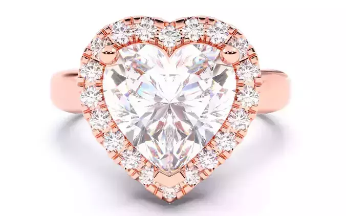 Heart Diamond Halo Setting Solitaire Ring  3D print model