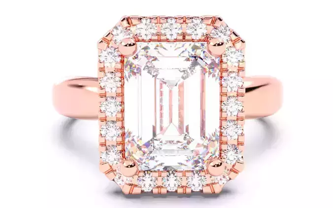Emerald Diamond Halo Setting Solitaire Ring  3D print model