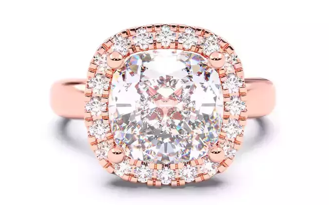 Cushion Diamond Halo Setting Solitaire Ring 3D print model