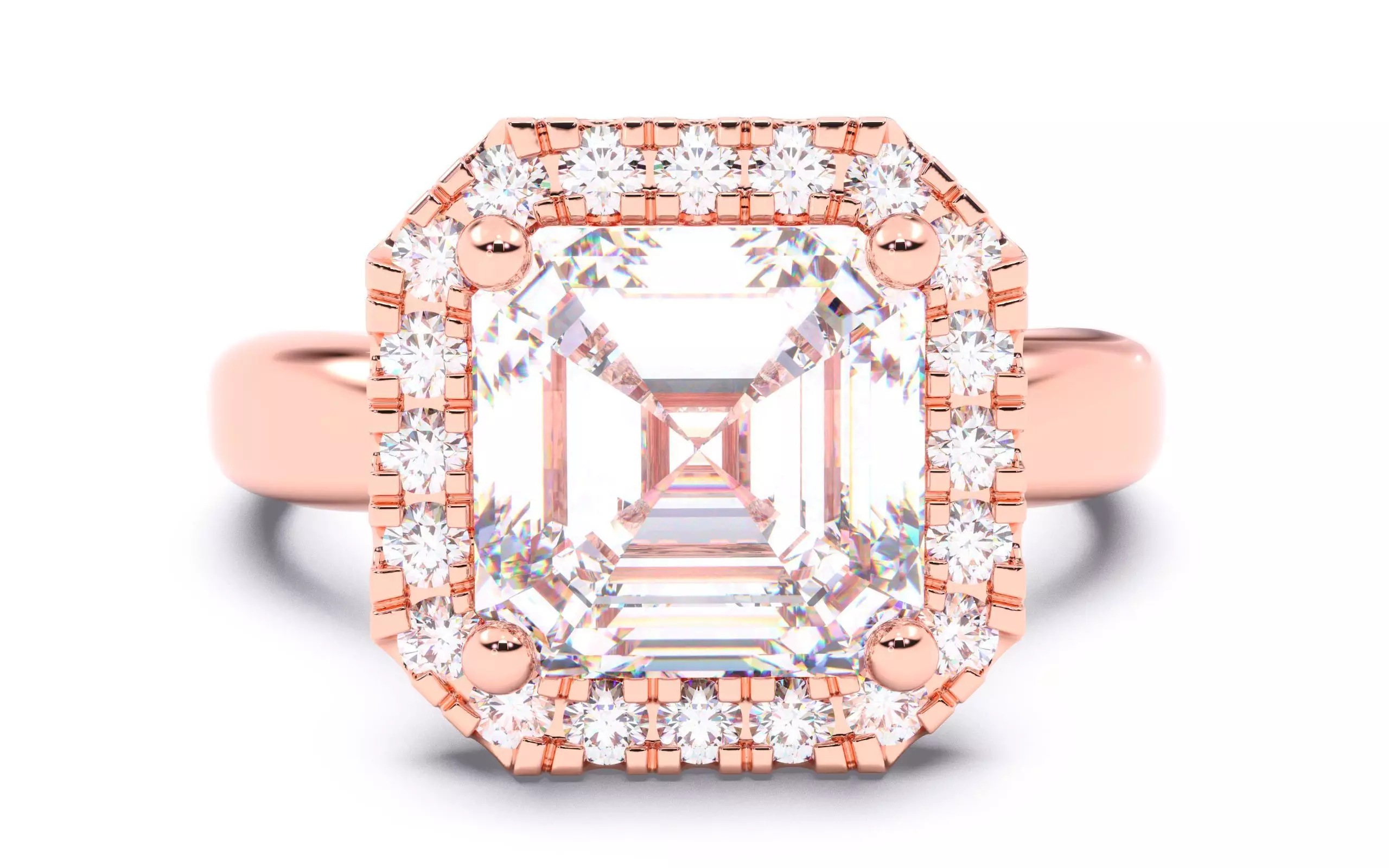 Asscher Diamond Halo Setting Solitaire Ring 3D print model