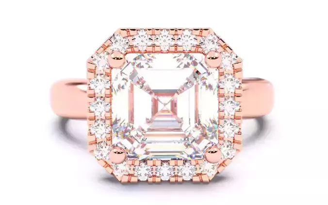 Asscher Diamond Halo Setting Solitaire Ring  3D print model