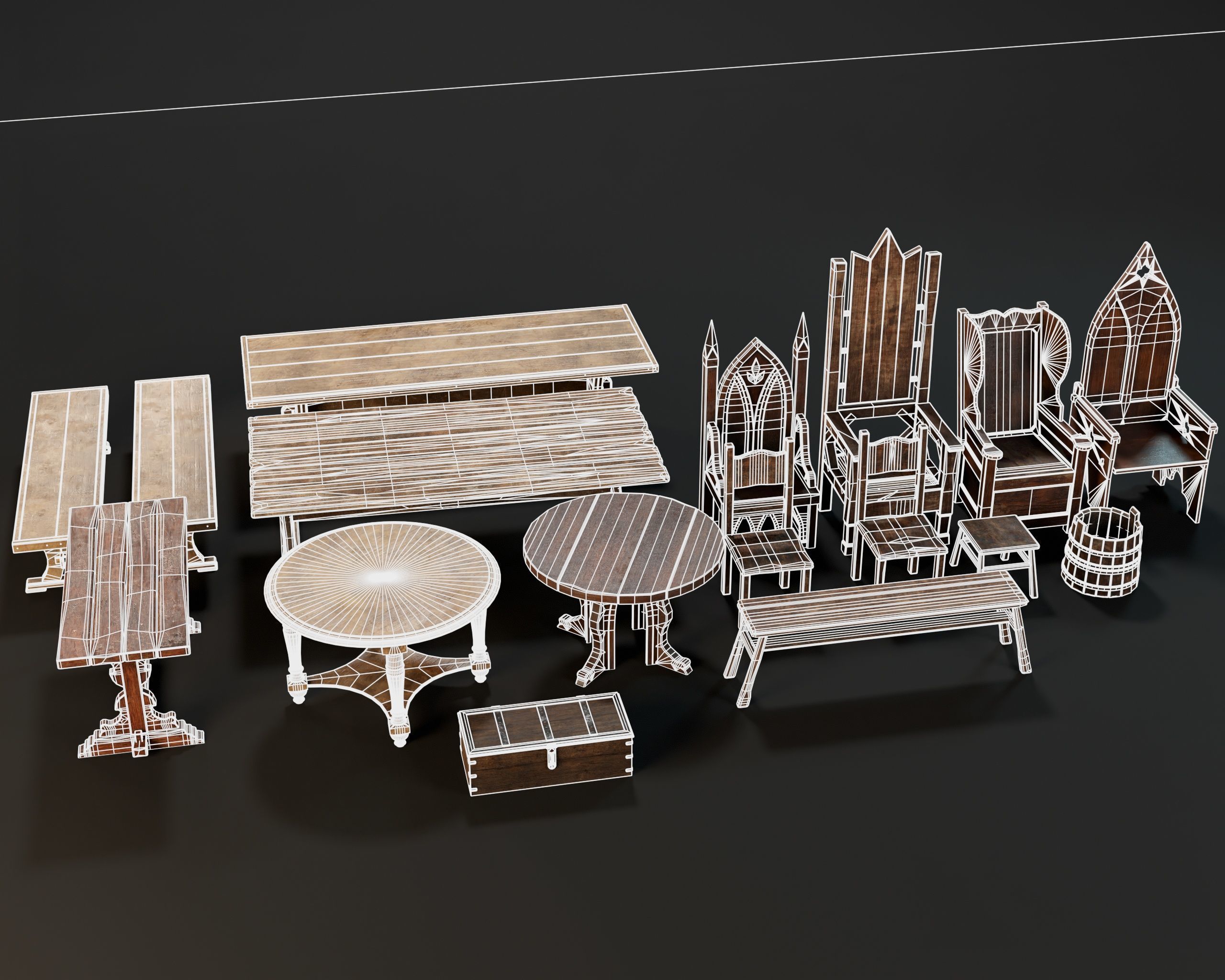 Medieval Furniture Pack Two 3D Model Collection_24