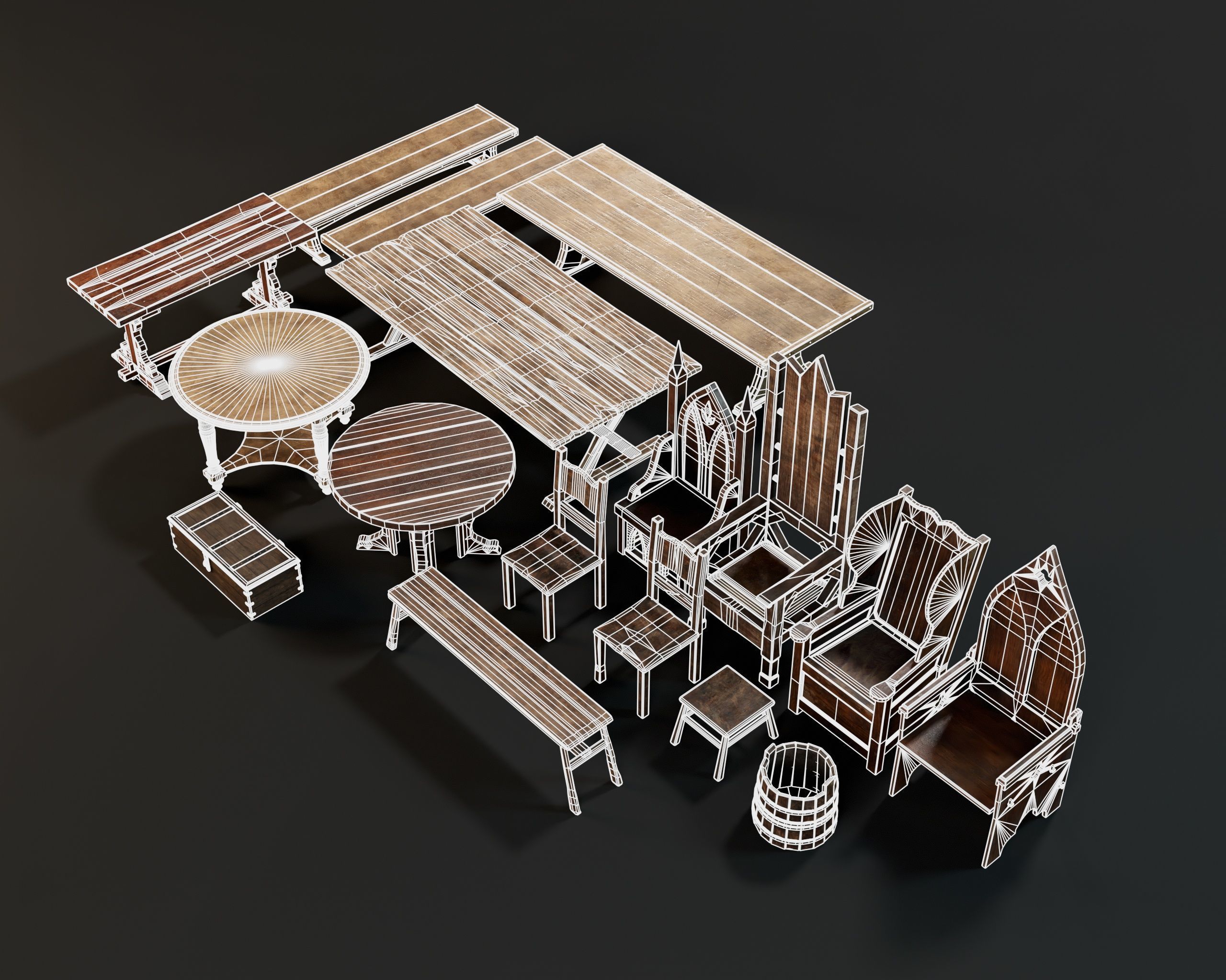 Medieval Furniture Pack Two 3D Model Collection_36