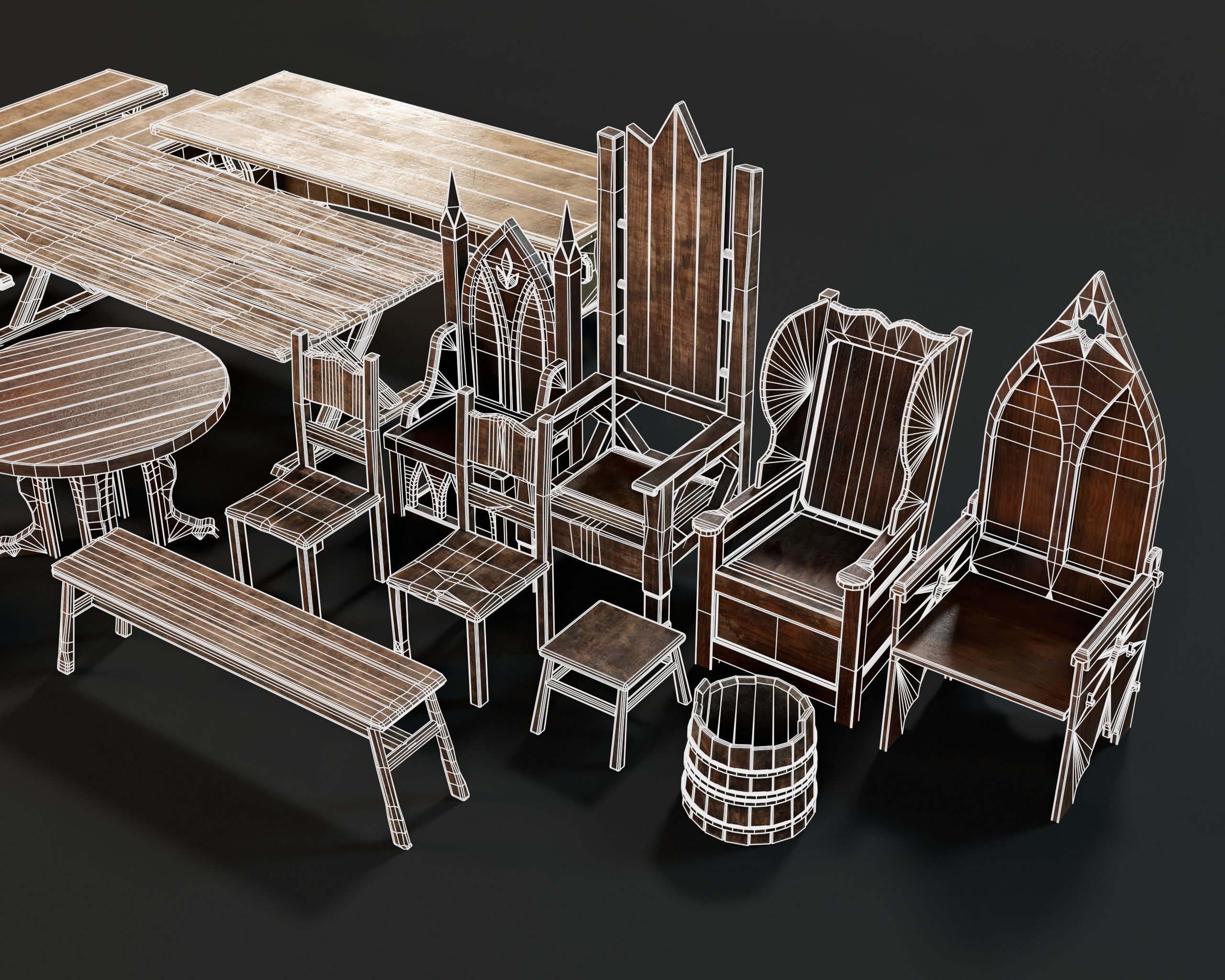 Medieval Furniture Pack Two 3D Model Collection_28