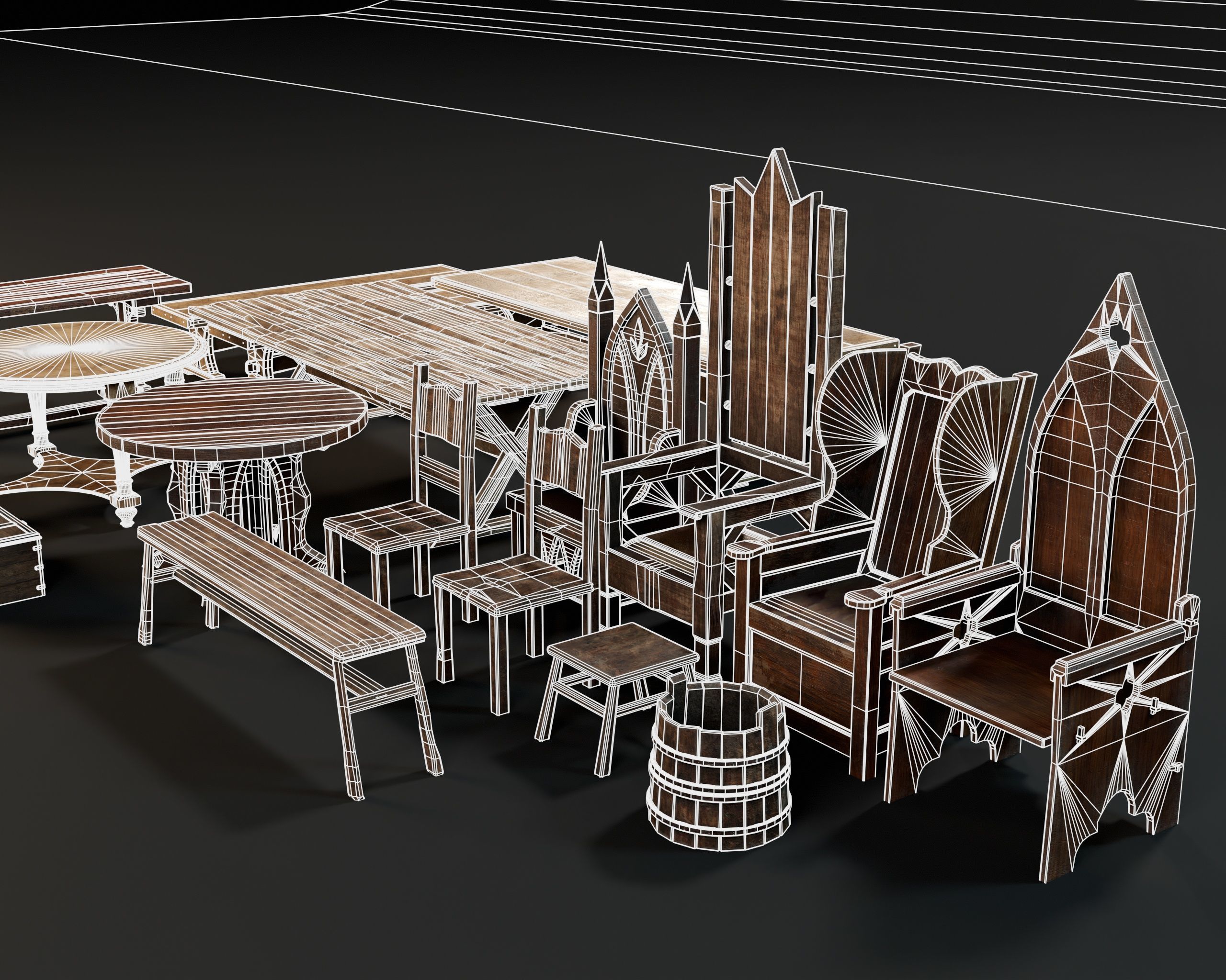 Medieval Furniture Pack Two 3D Model Collection_32