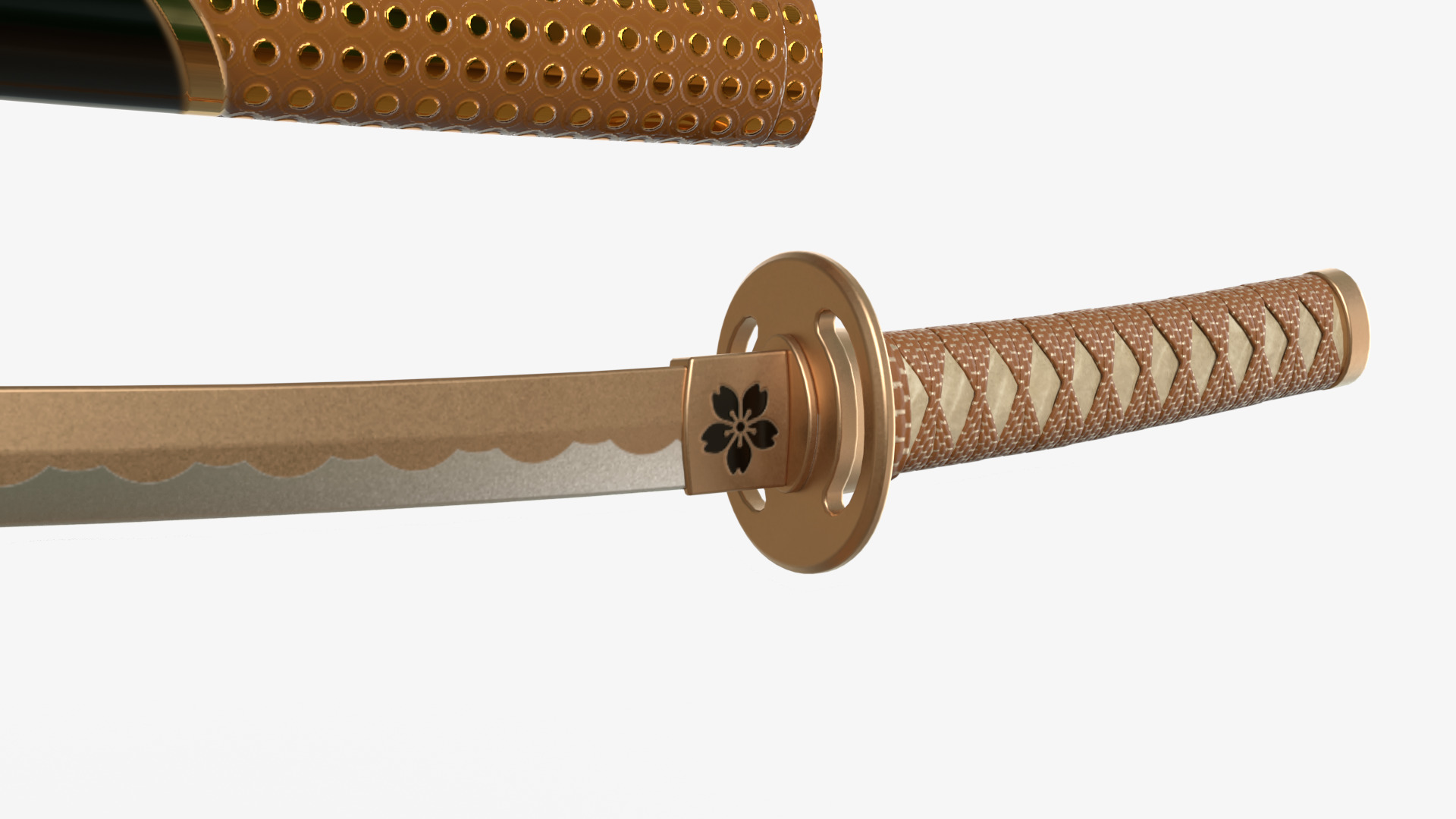 Brow Double Bladed Katana Wakizashi and Stand 3D model_8